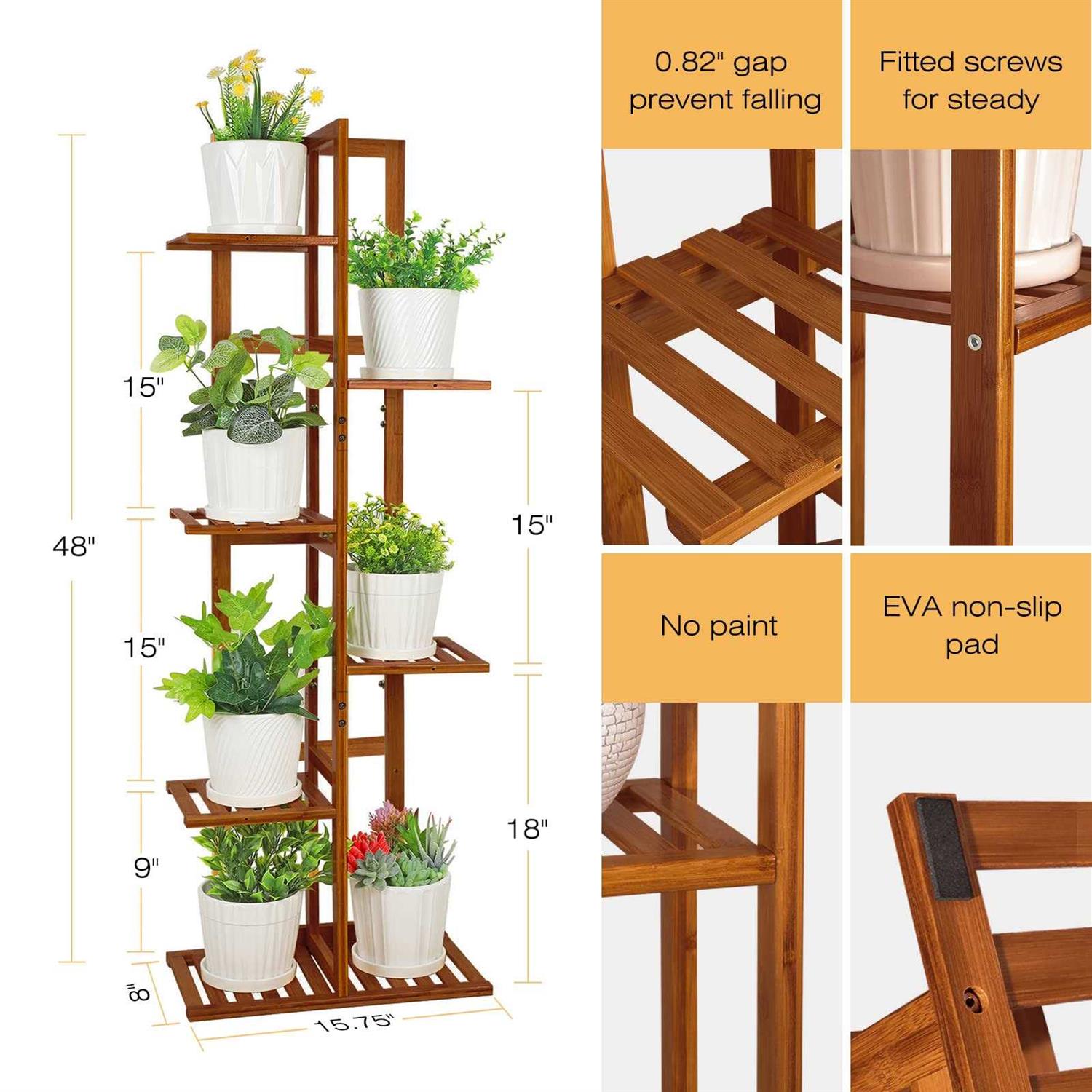 ROSSNY Bamboo Plant Stand Plant Stands for Indoor Tall Plant Rack 6 Tier Plant Stand