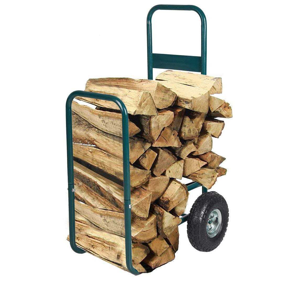 Livebest Firewood Log Cart Carrier Rolling Wood Mover Hauler Fire Rack Storage Holder Backyard Patio Garden