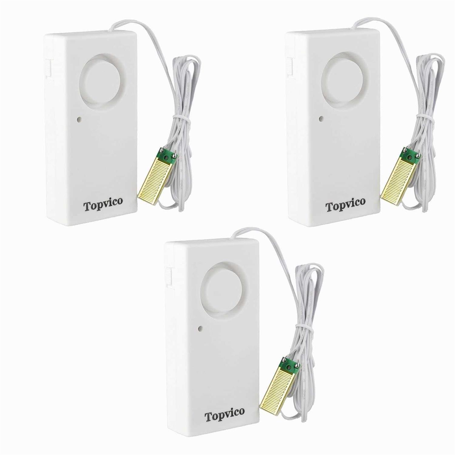 Topvico Water Leak Sensor Detector Flood Alarm 120dB Work Alone Battery Operated 3 Packs