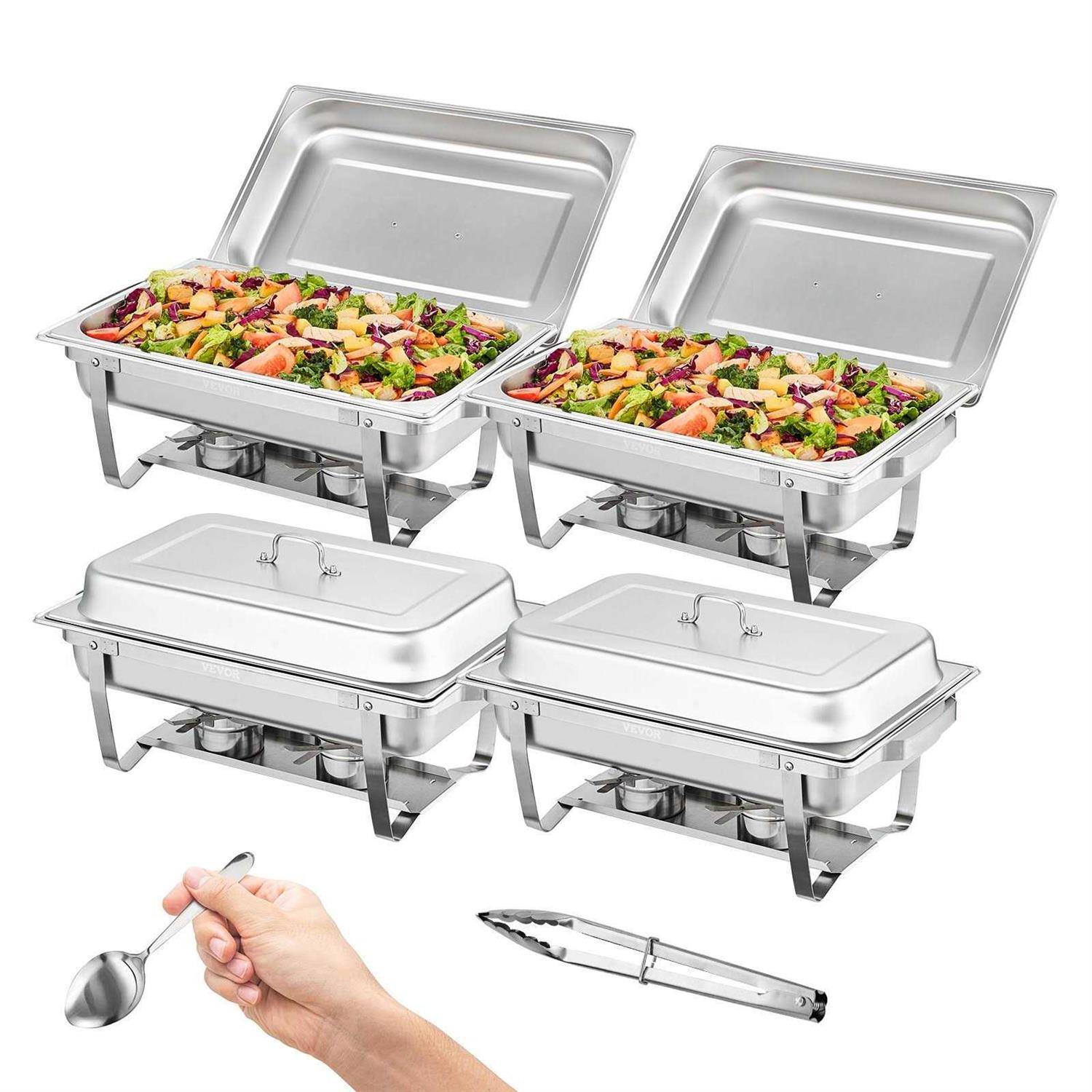 VEVOR 8 Qt. Chafing Dish Buffet Set Stainless Chafer with 4 Full Size Pans Rectangle Catering Warmer Server