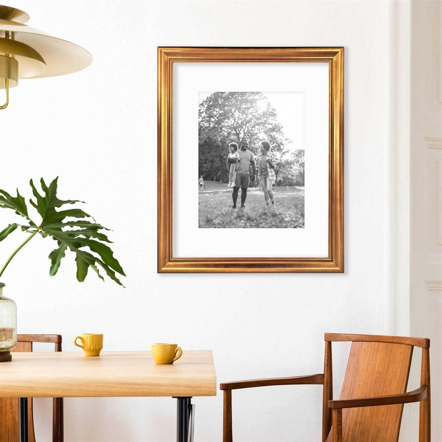 Threshold 11 x 14 Matted Wood Antique Wall Frame Brass