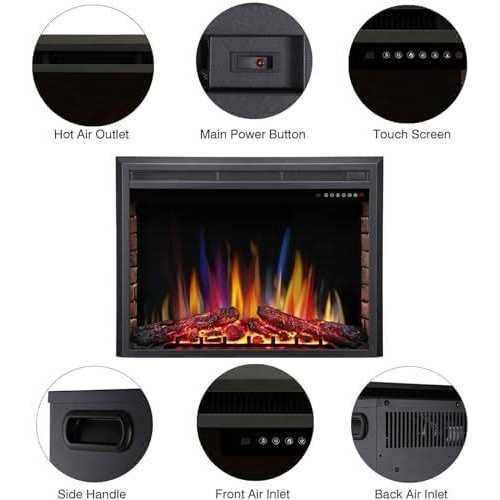 Electric Fireplace Insert Freestanding & Recessed Electric Heater Remote Control 750W/1500W R.W.FLAME