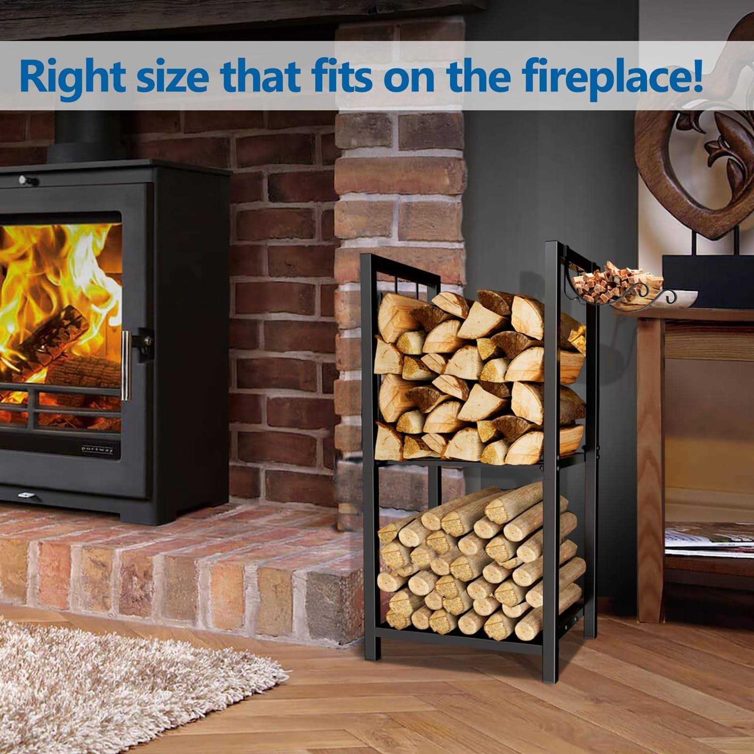 MOFEEZ Firewood Rack Log Holder Indoor with Kindling Hooks Powder-coated Steel Made