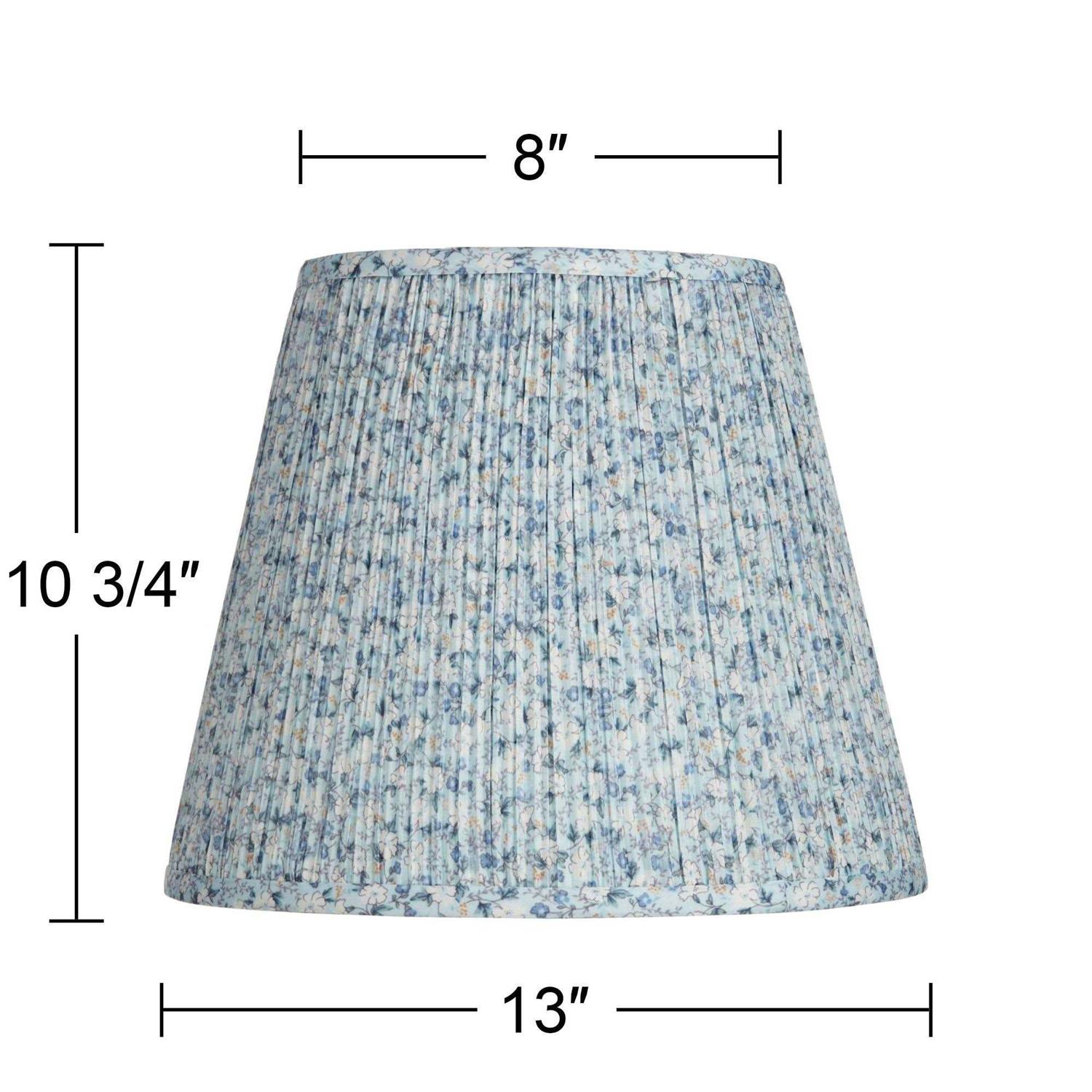 Springcrest Set of 2 Pleat Empire Print Lamp Shades Blue Floral Medium 8 inch Top x 13 inch Bottom x 10.75 inch High Spider Harp and Finial 671X7