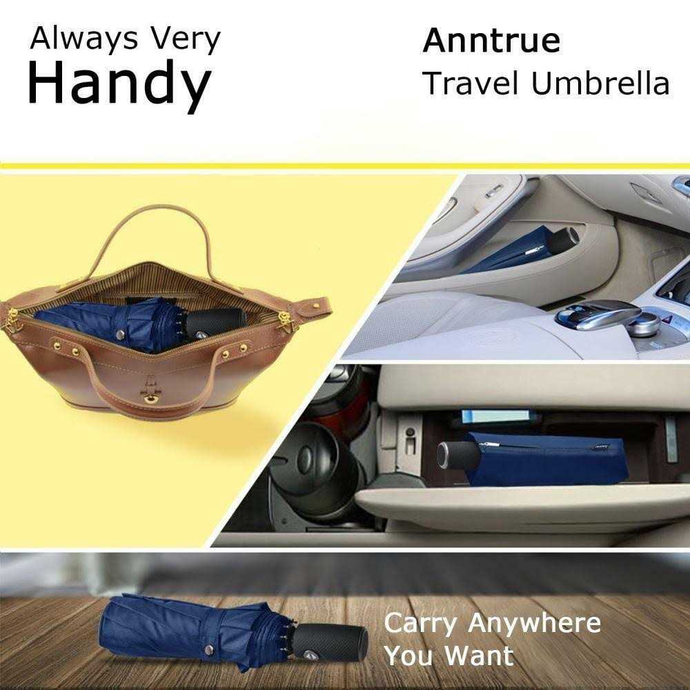 Anntrue Windproof Travel Umbrella Auto Open Close Lightweight Compact Portable Backpack Folding Umbrella Perfect for Car Purse Men and Women