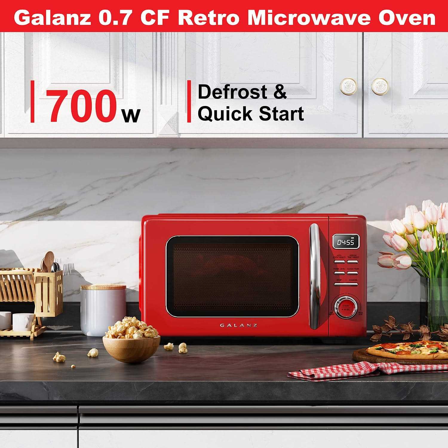 Galanz Retro Countertop Microwave Oven with Auto Cook & Reheat