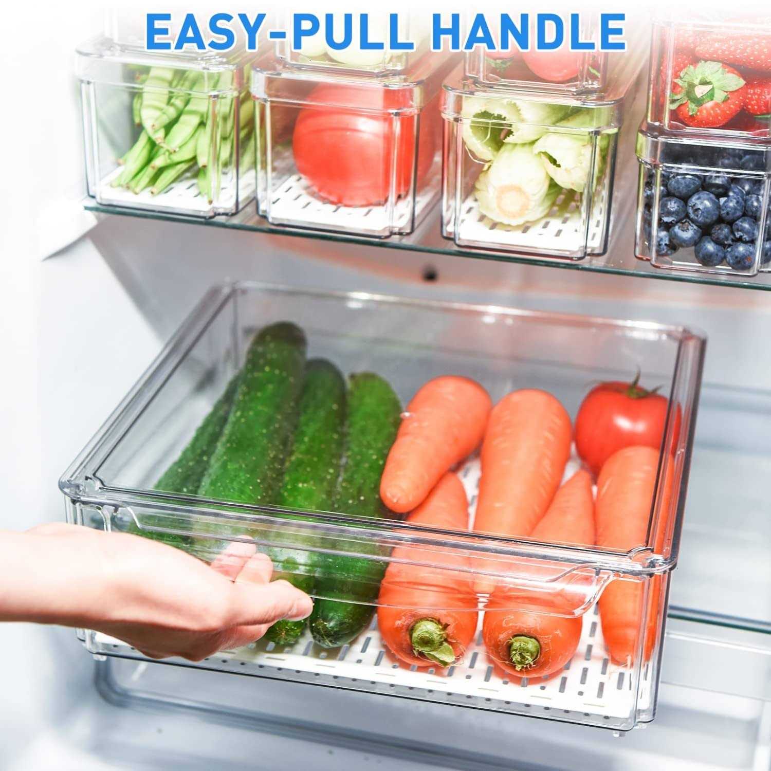 Pomeat 10 Pack Fridge Organizer Stackable Refrigerator Organizer Bins with Lids