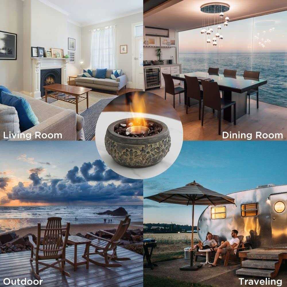 Turbro Retro Cement Tabletop Fire Pit for Outdoor Ventless Fire Bowl