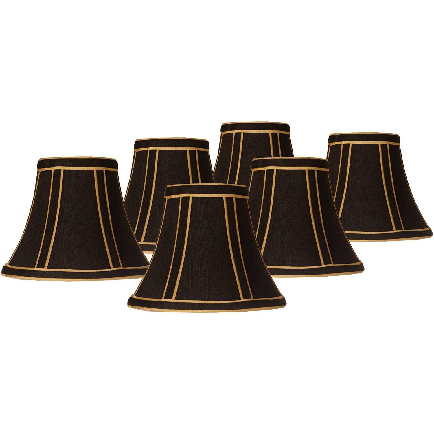 Springcrest Set Empire Lamp Shades Black with Gold Trim Small 3 Top x 6 Bottom x 5 High Candelabra Clip-On Fitting