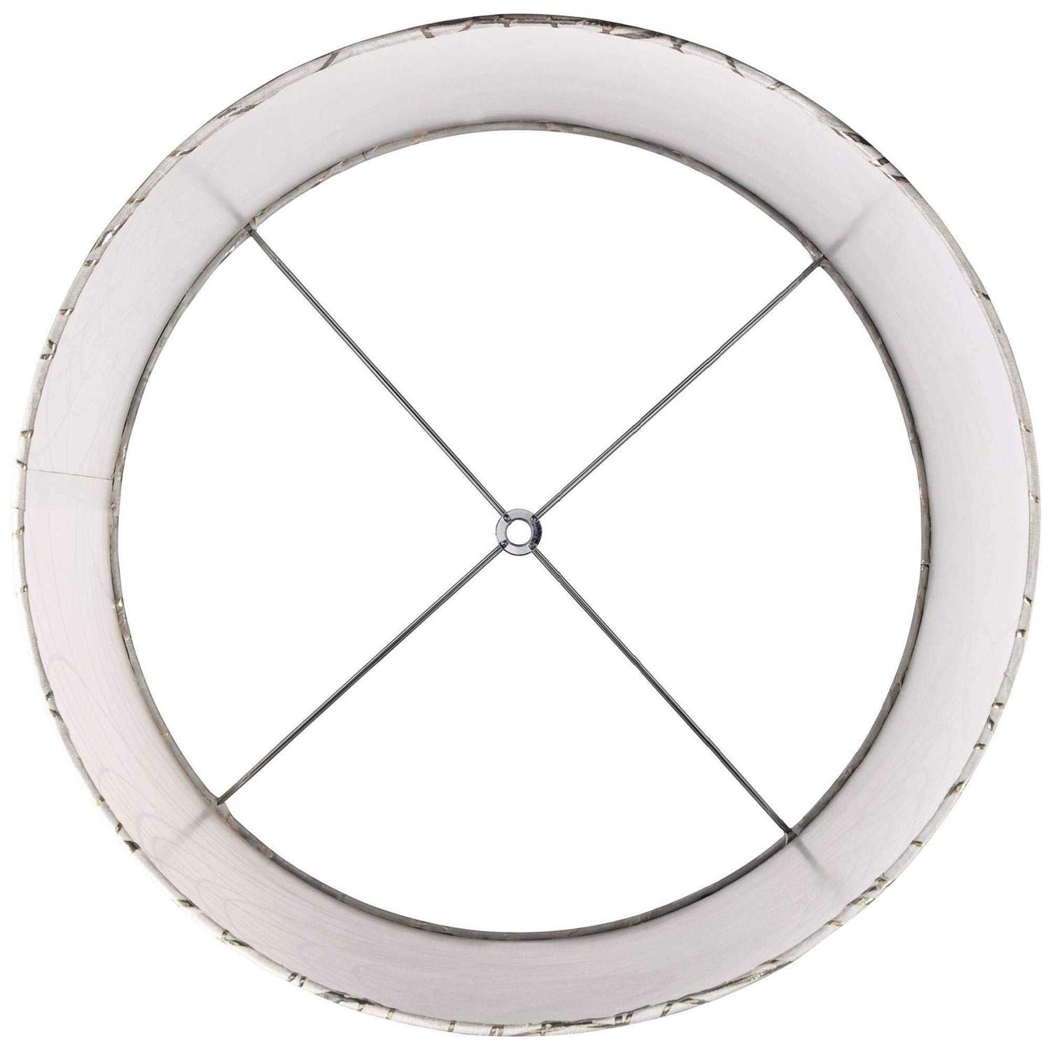 Springcrest Off-White with Silver Circles Medium Drum Lamp Shade 15 Top x 16 Bottom x 11 High Replacement with Harp and Finial