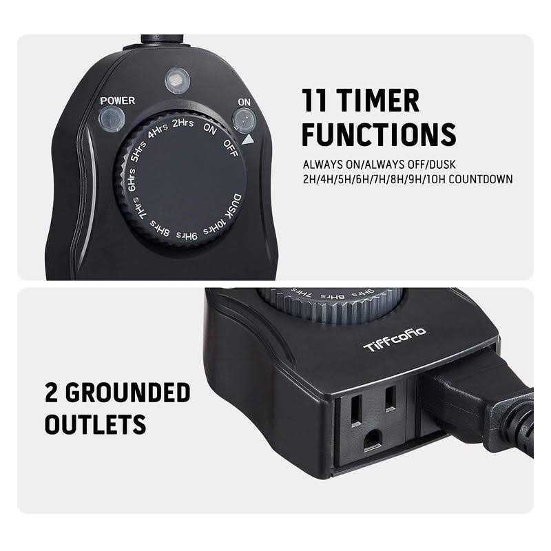 TiFFCOFiO Outdoor Timer Outlet Dusk to Dawn Light Sensor Timer