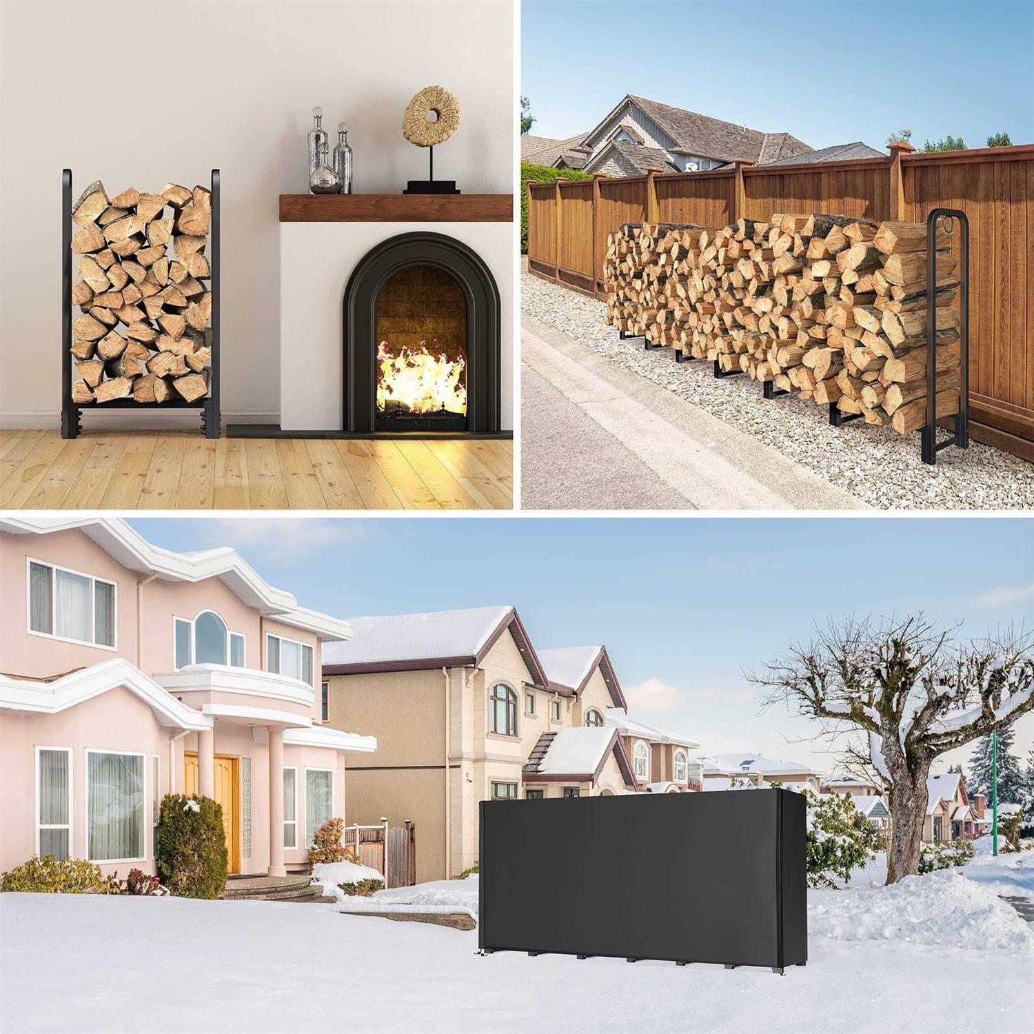 SunyesYo Firewood Rack Outdoor Waterproof Cover Heavy Duty Log Rack Indoor Holder