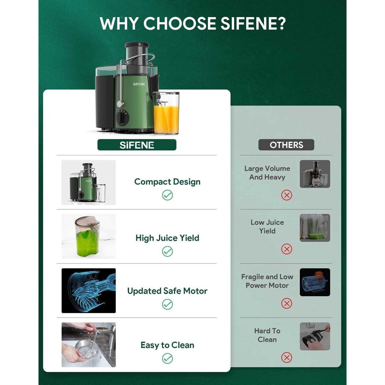 Juicer SiFENE 500w Big Mouth Centrifugal Juicer, Juice Vegetable and Fruit 3-Speed