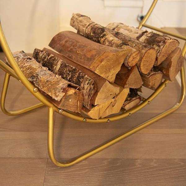 Barton 30 in. Heavy-Duty Log Hoop Firewood Rack Fireplace Wood Storage Holder Gold