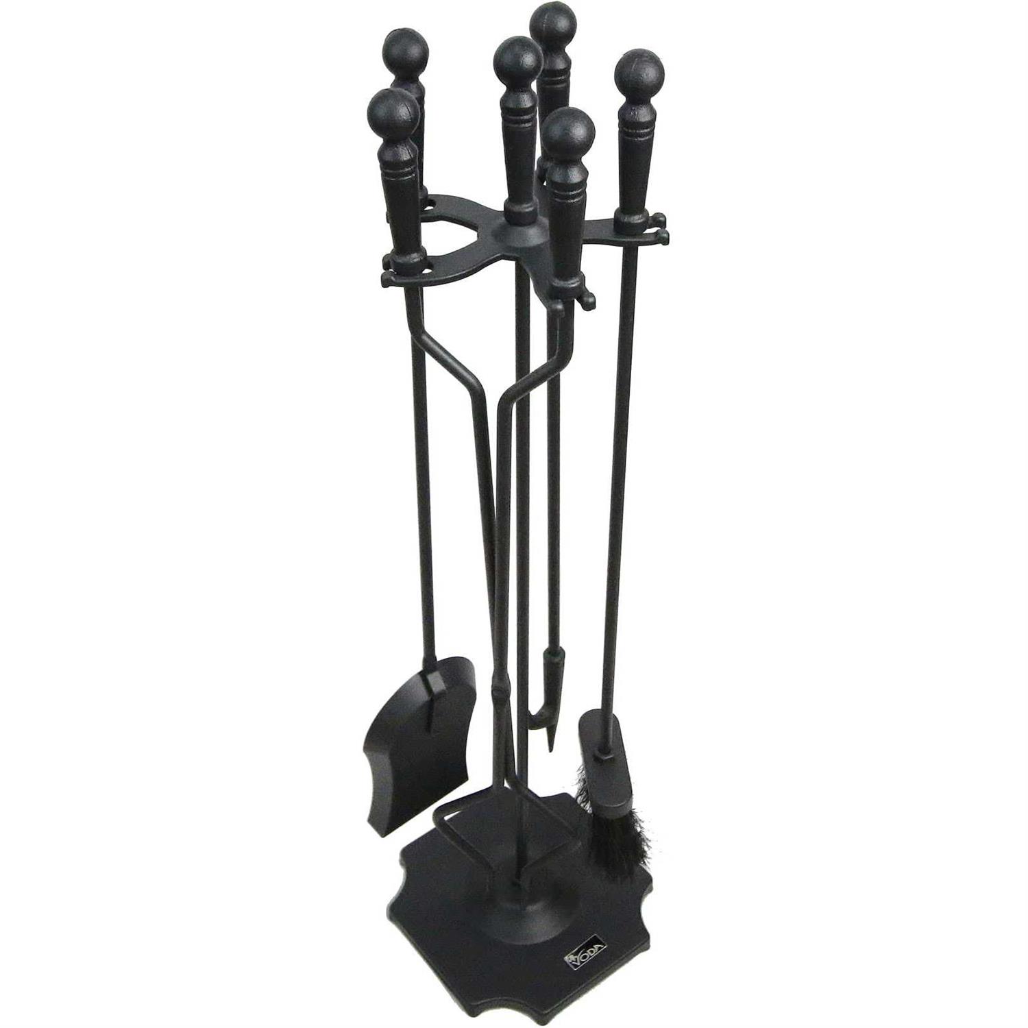 VODA Fireplace Tools Set 5 Pieces 31.5In Cast Iron Indoor Fireside Accessories Large Fire Place Tool Set Outdoor Holder Fire Kit Stand Wood Stove Log