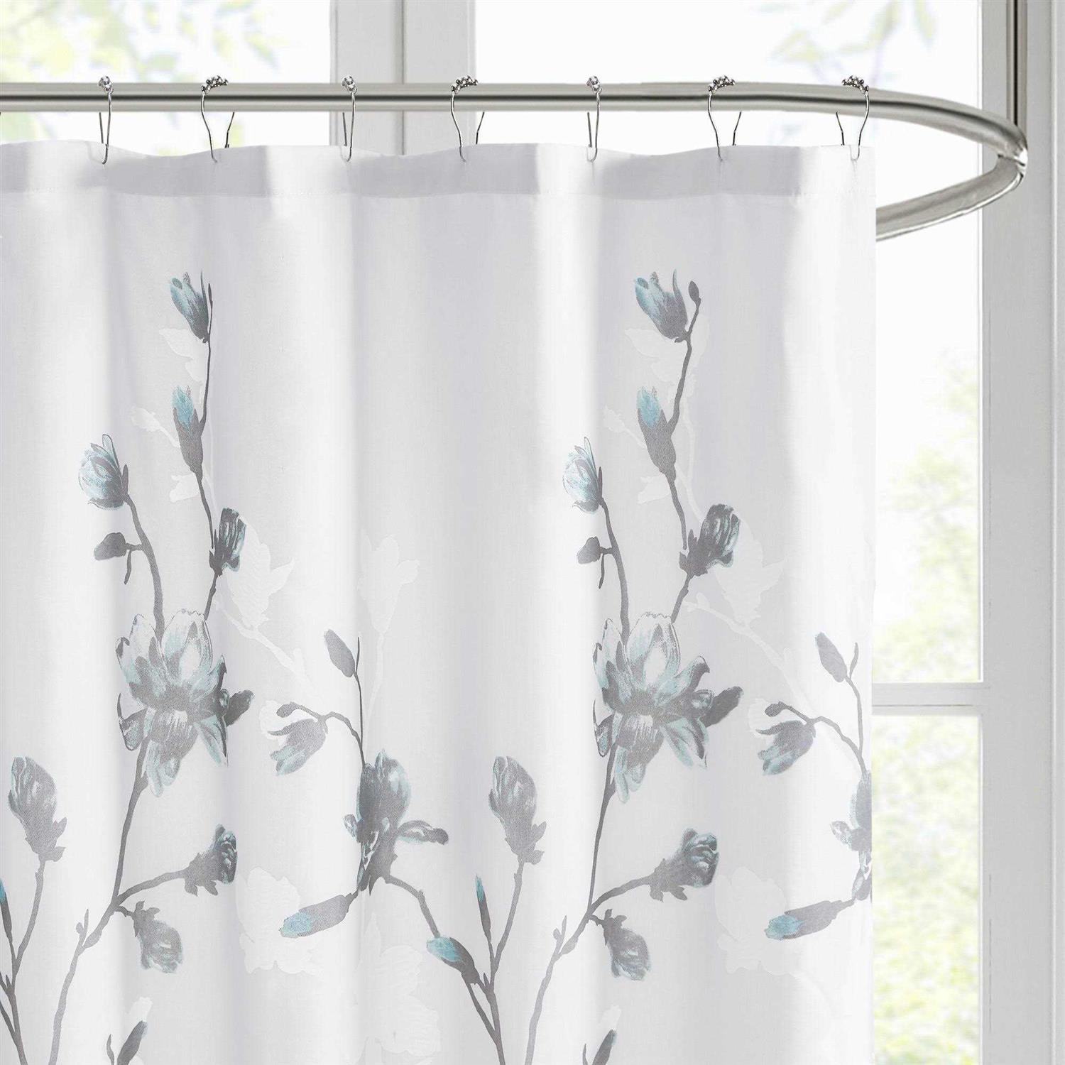 Madison Park Magnolia Floral Printed Burnout Shower Curtain