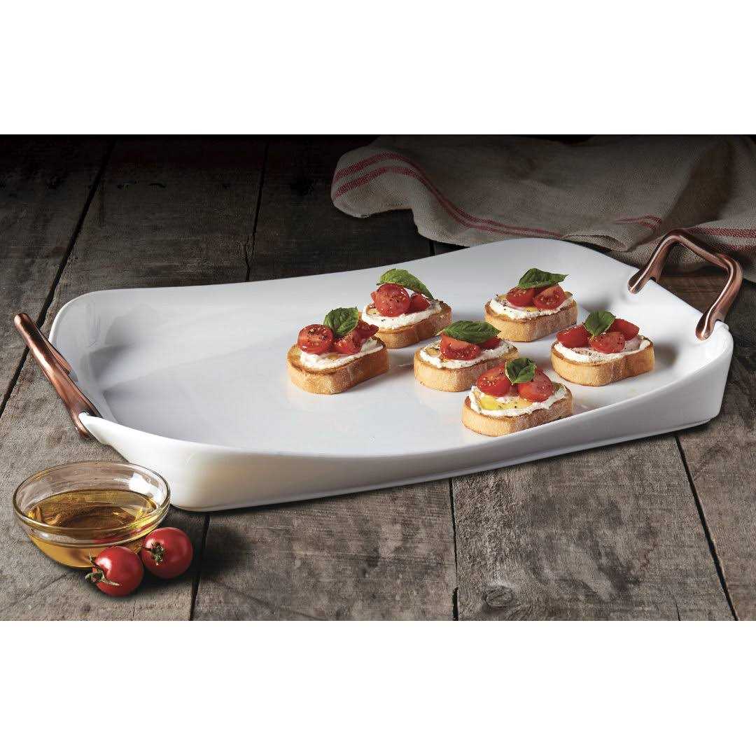 Denmark White Serving Tray with Copper Handles