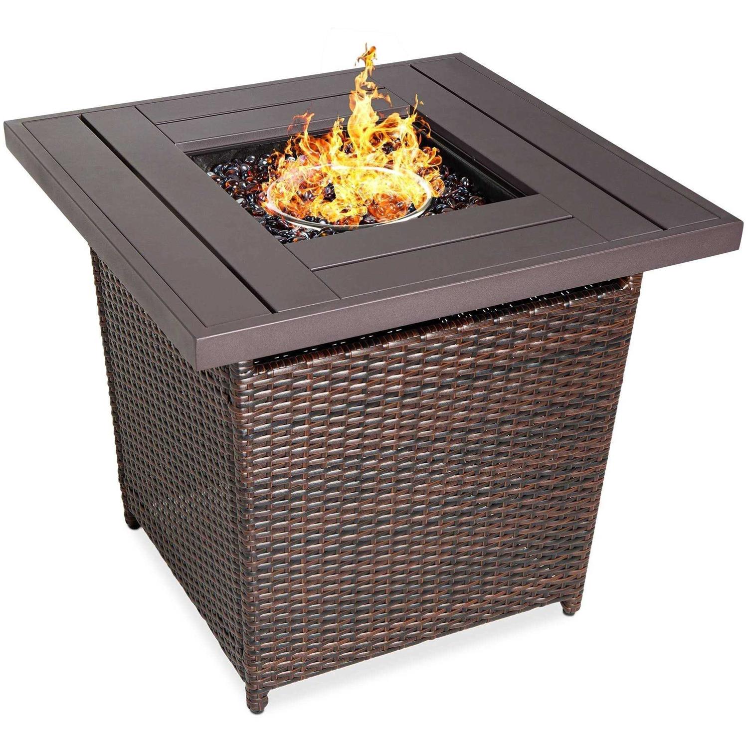 Best Choice Products 28in Propane Gas Fire Pit Table 50,000 BTU Outdoor Wicker w/ Glass Beads
