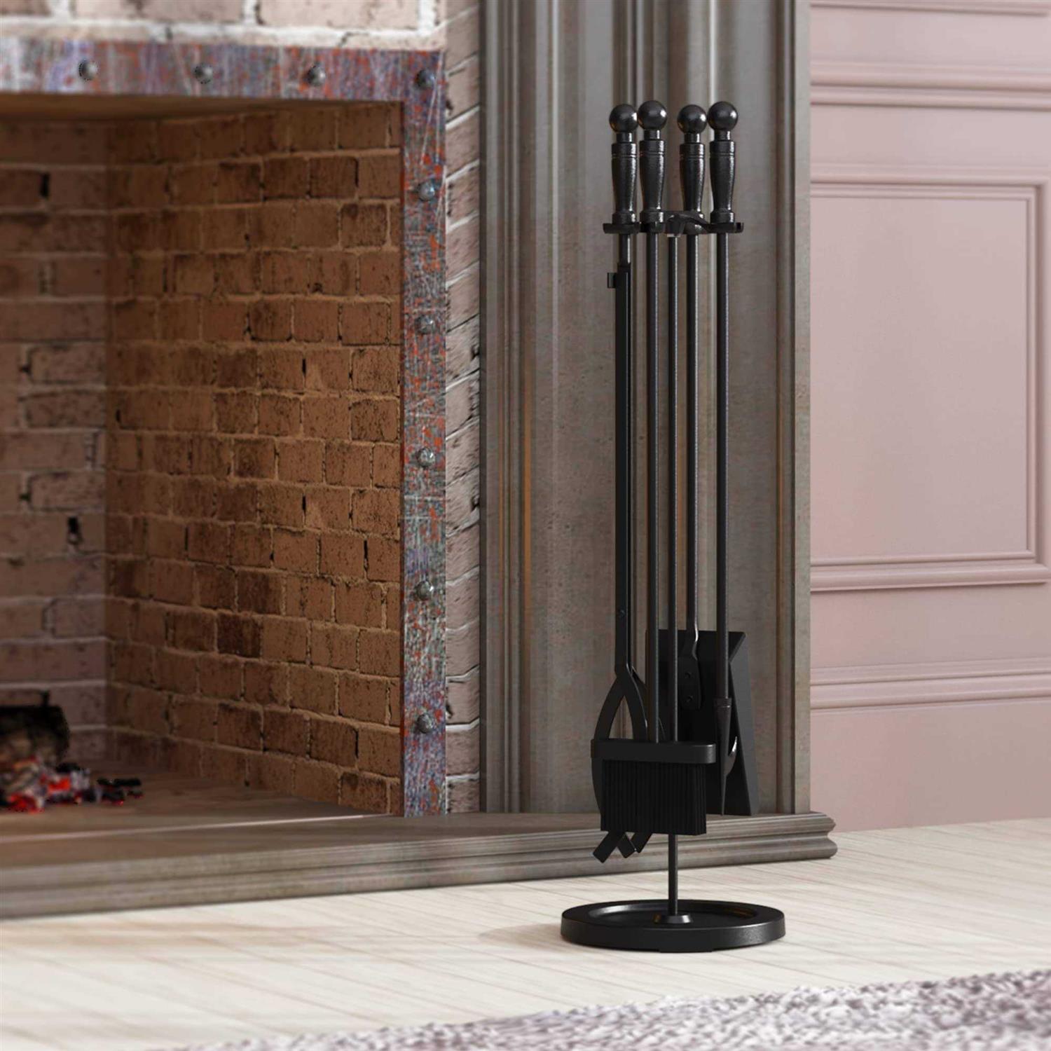 Fire Beauty 5 Pieces Fireplace Tools Set Wrought Iron Fire Place Pit Poker Holder