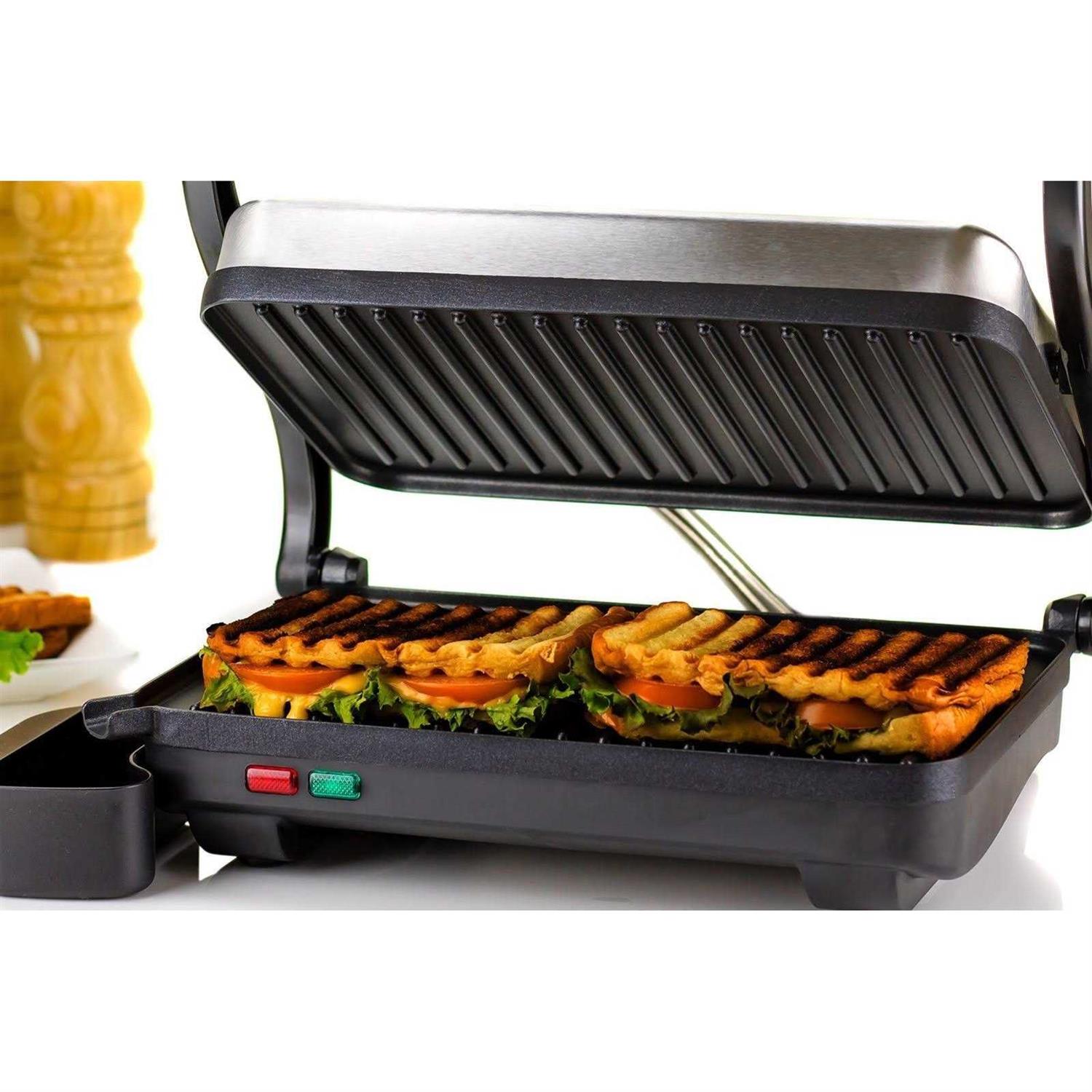 Ovente Electric Indoor Panini Press Grill with Non-Stick Cooking Plates