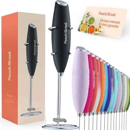 Powerful Handheld Milk Frother Mini Milk Foamer Battery Operated Stainless Steel Drink Mixer with Frother Stand