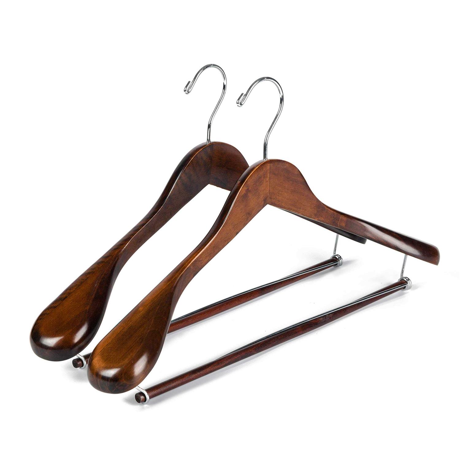 Quality Hangers Quality Luxury Wooden Suit Hangers Wide Wood Hanger for Coats and Pants with Locking Bar