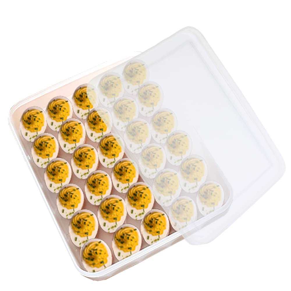 Easter Covered Egg Holder for Refrigerator,30 Deviled Egg Tray with Lid,Plastic Egg Containers,Fridge Egg Dispenser Egg Storage Box