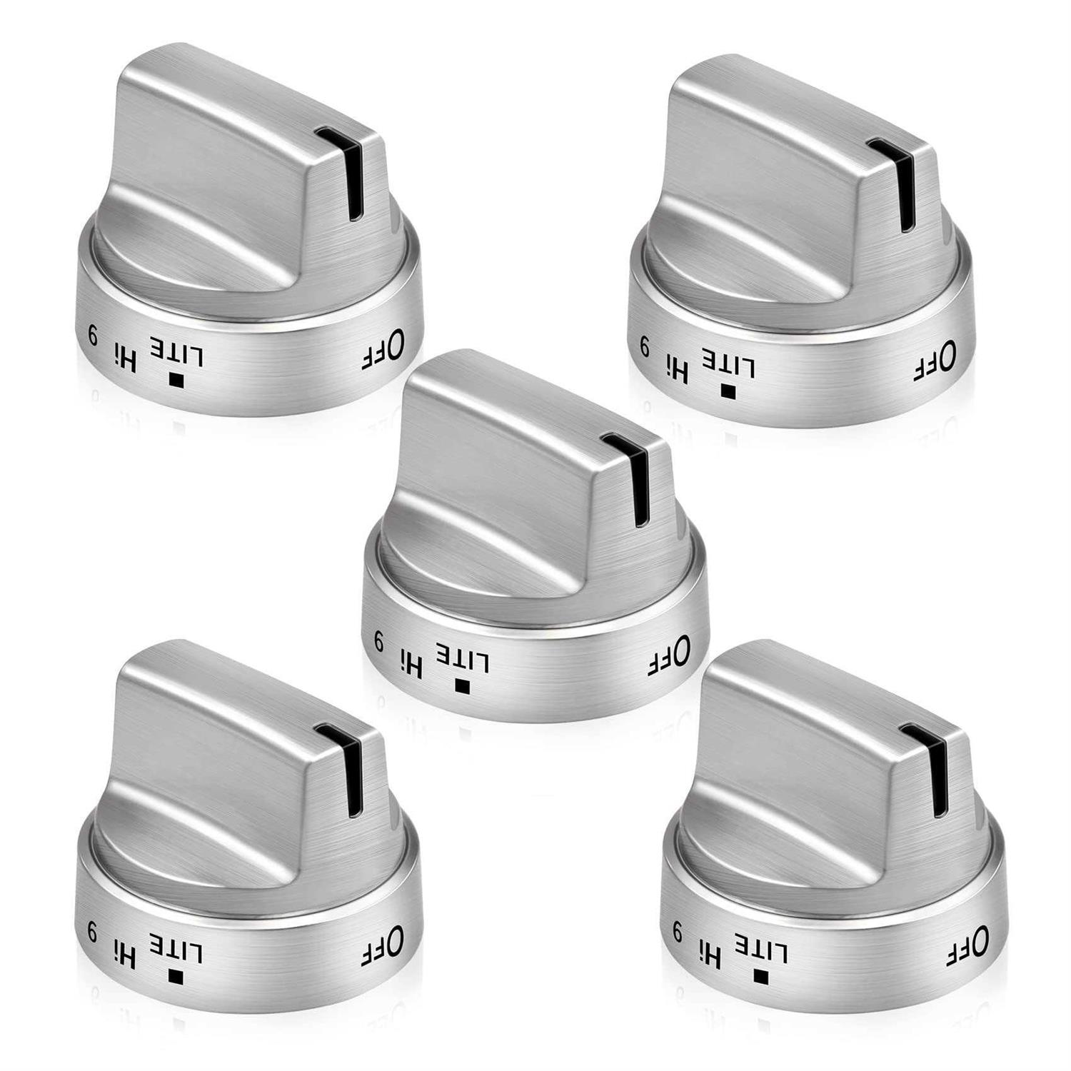5 Pack Stainless Steel WB03x24818 Gas Stove Knob Replacement for ge,PS11729081 AP5989029 100% Stainless Steel Stove Replacement Knobs,Compatible