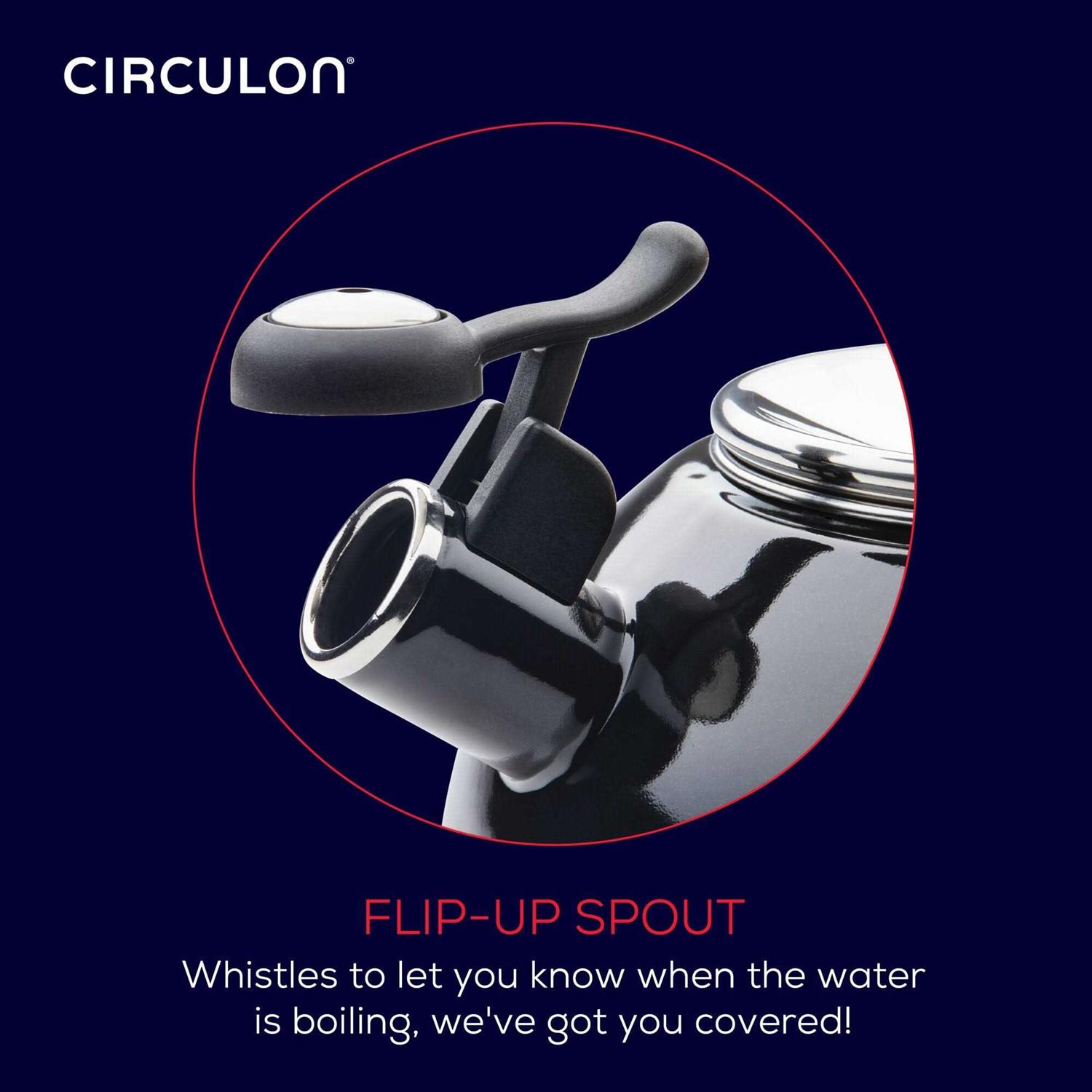 Circulon Enamel on Steel Whistling Teakettle with Flip-Up Spout