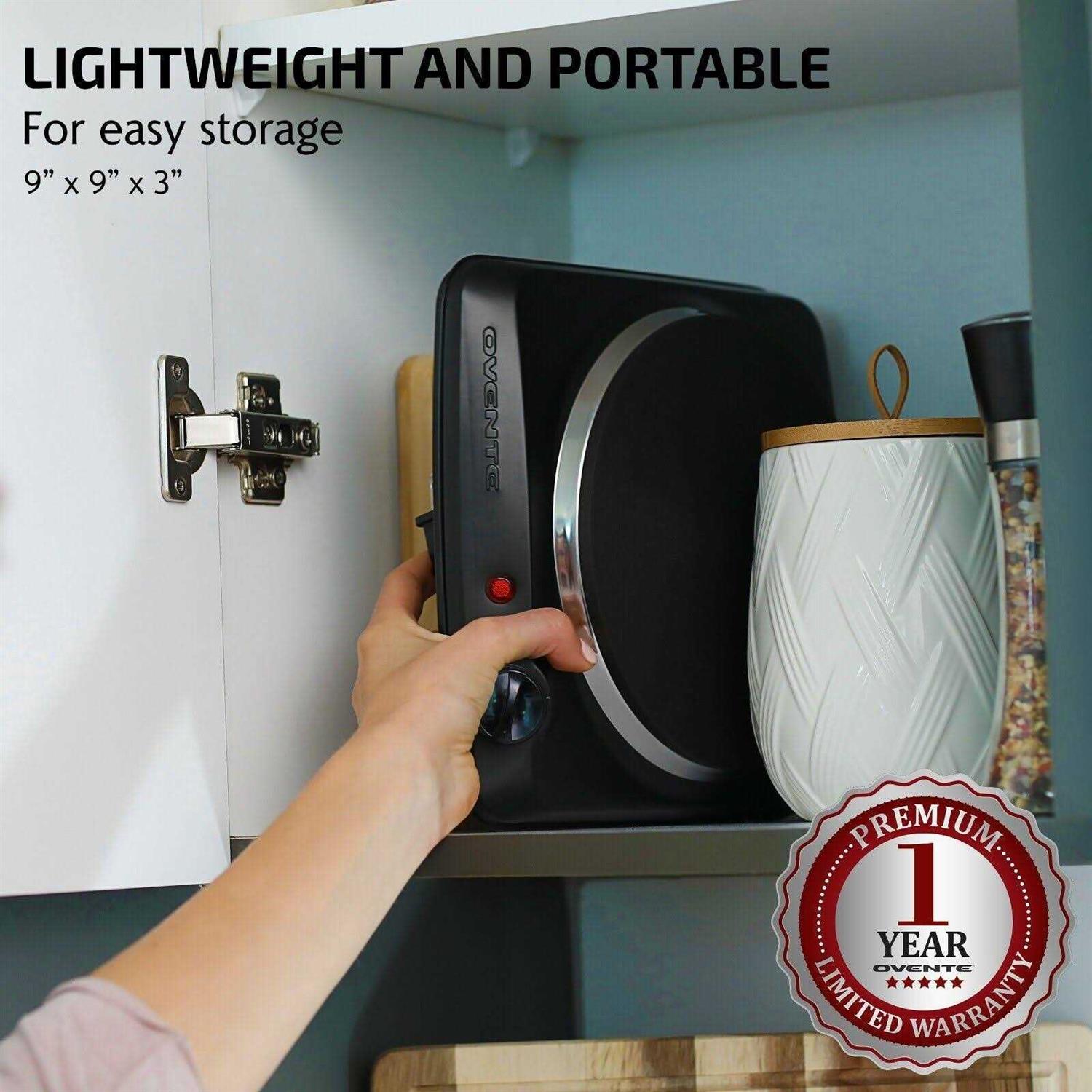 Ovente Electric Countertop Single Burner 1000W Cooktop with 7.25 Inch Cast Iron Hot Plate