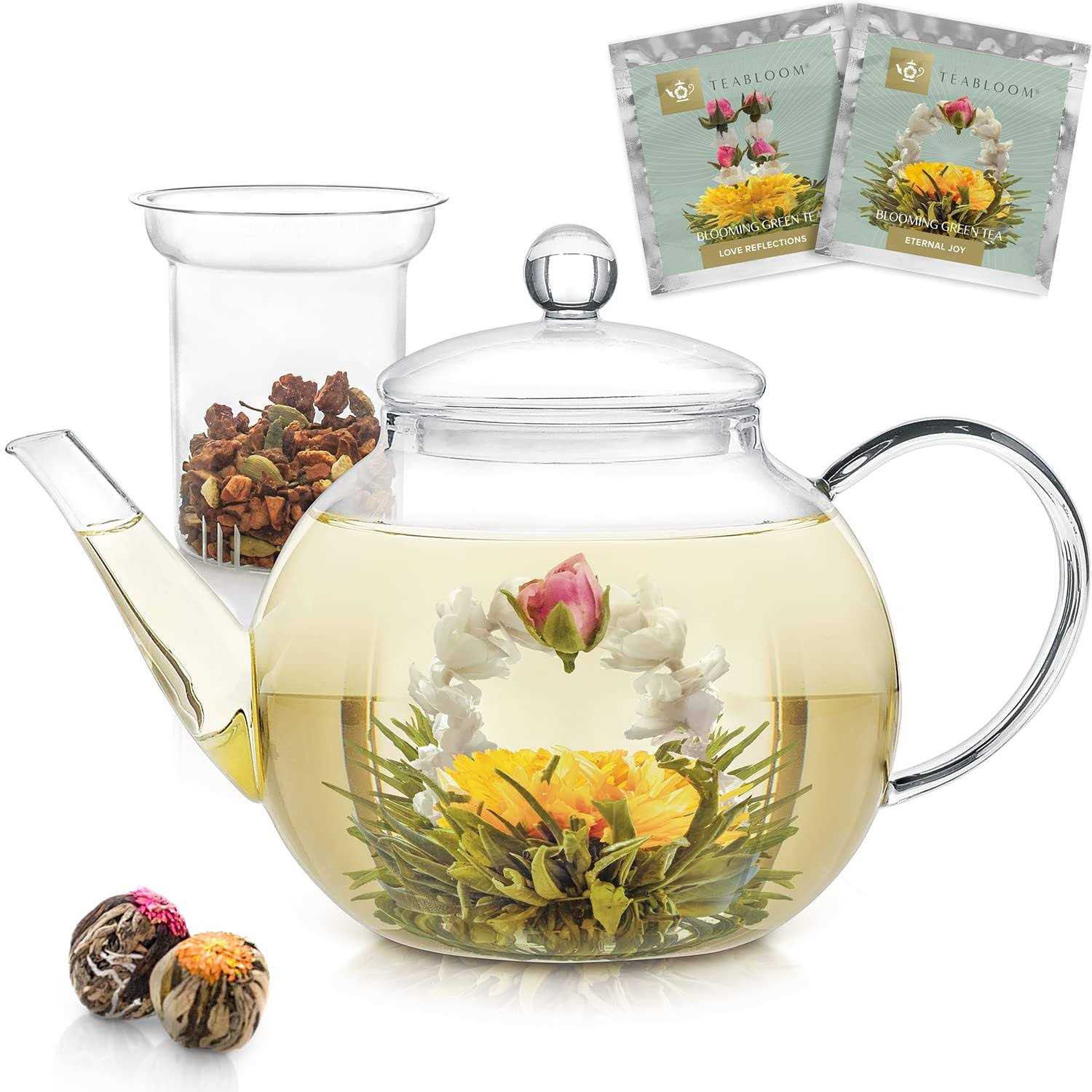 Teabloom Stovetop & Glass Teapot with Removable Loose Tea Glass Infuser