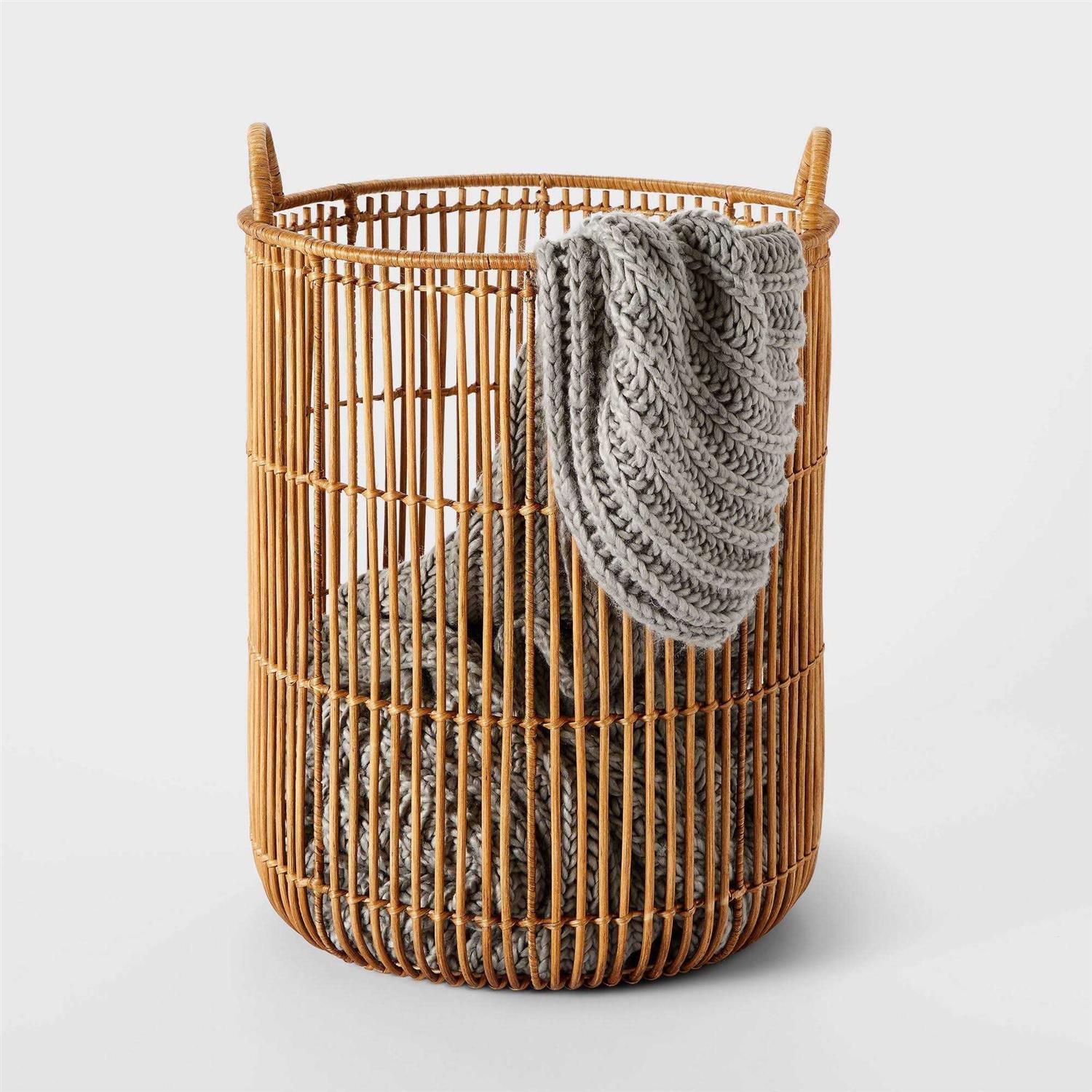 Threshold Round Rattan Tall Decorative Baskets Natural