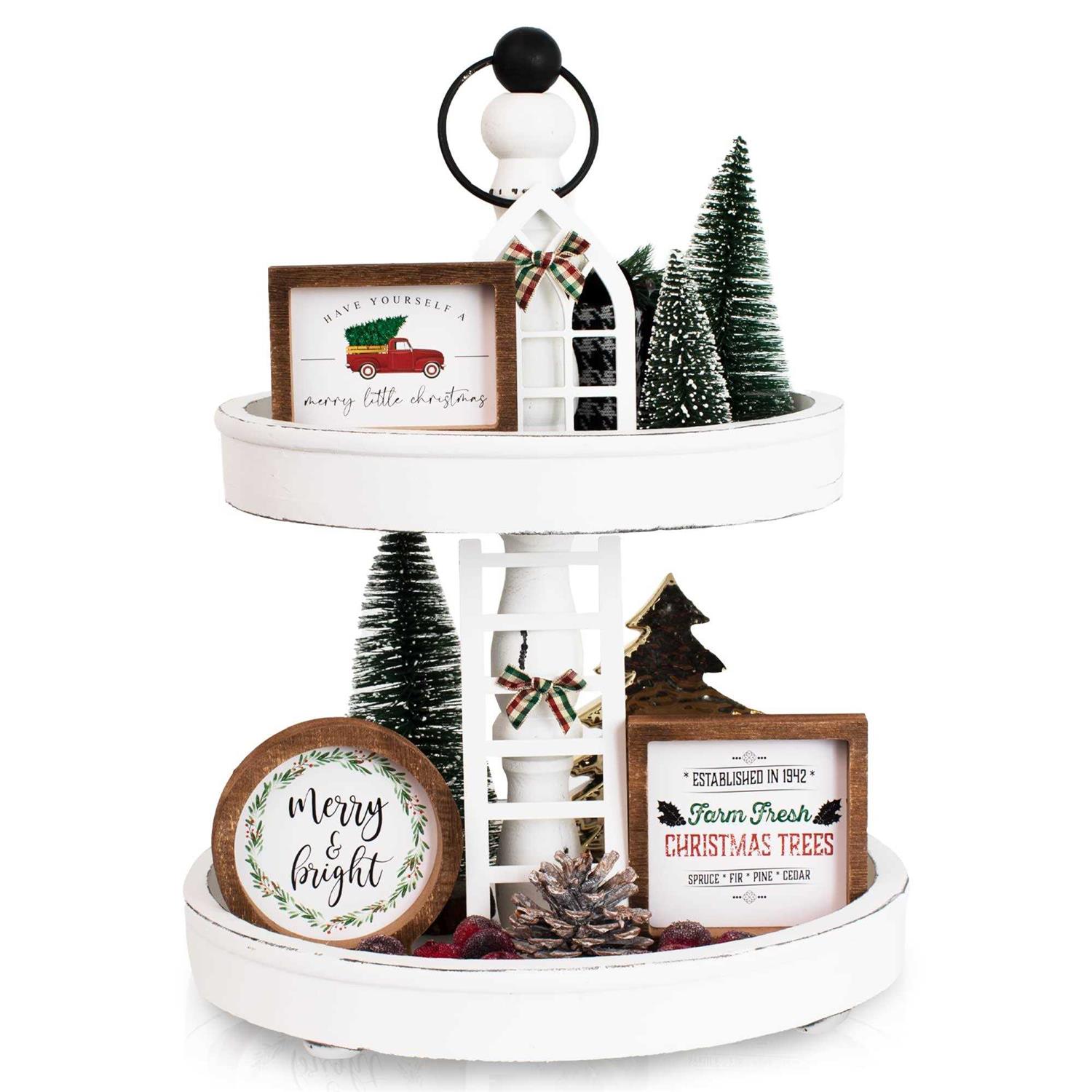 The Ultimate Farmhouse Christmas Tiered Tray Decor Set Beautiful Year Round Seasonal & Halloween Holiday Decoration Bundle