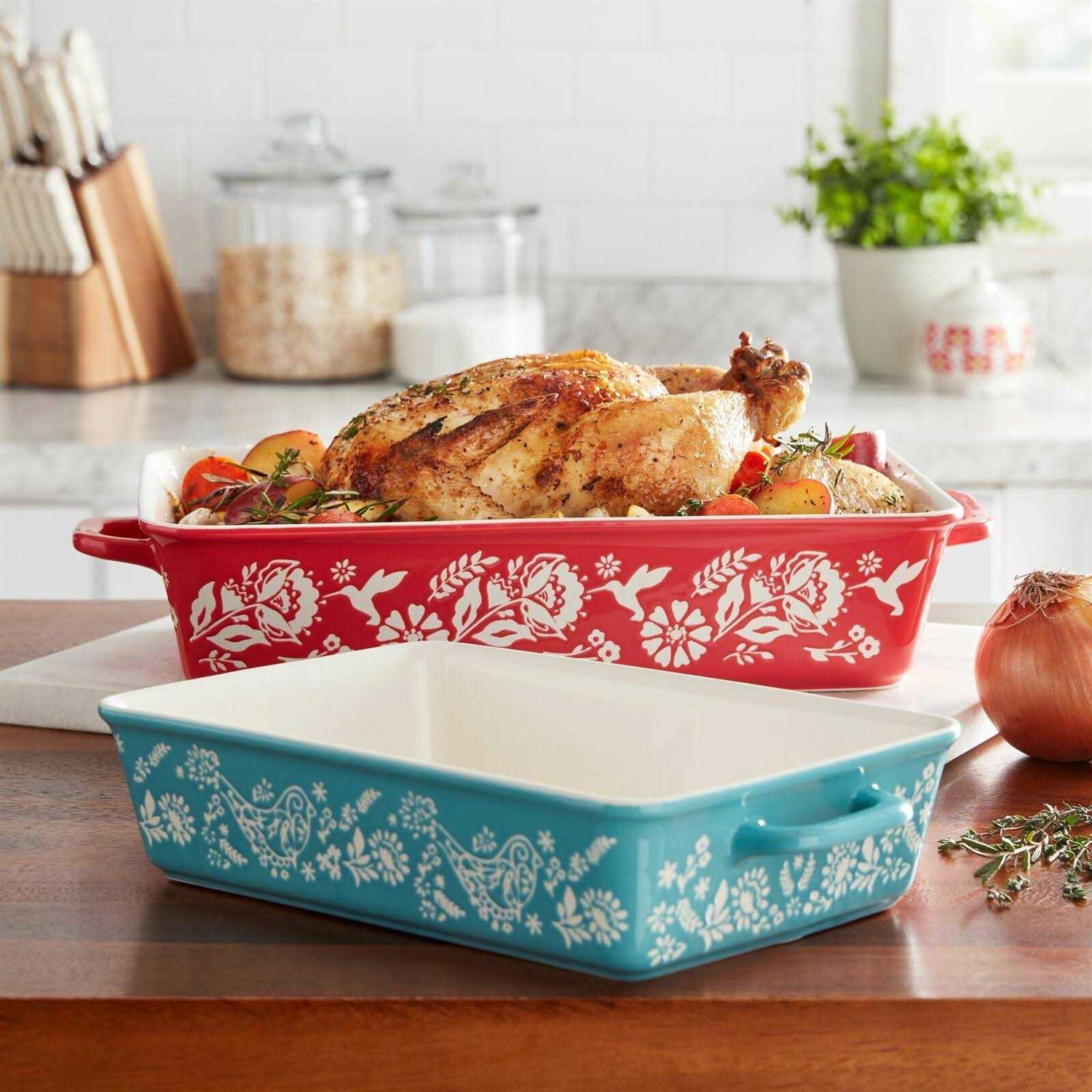 The Pioneer Woman Sweet Romance Blossoms Red Teal 2-Piece Rectangular Ceramic Baking Dish