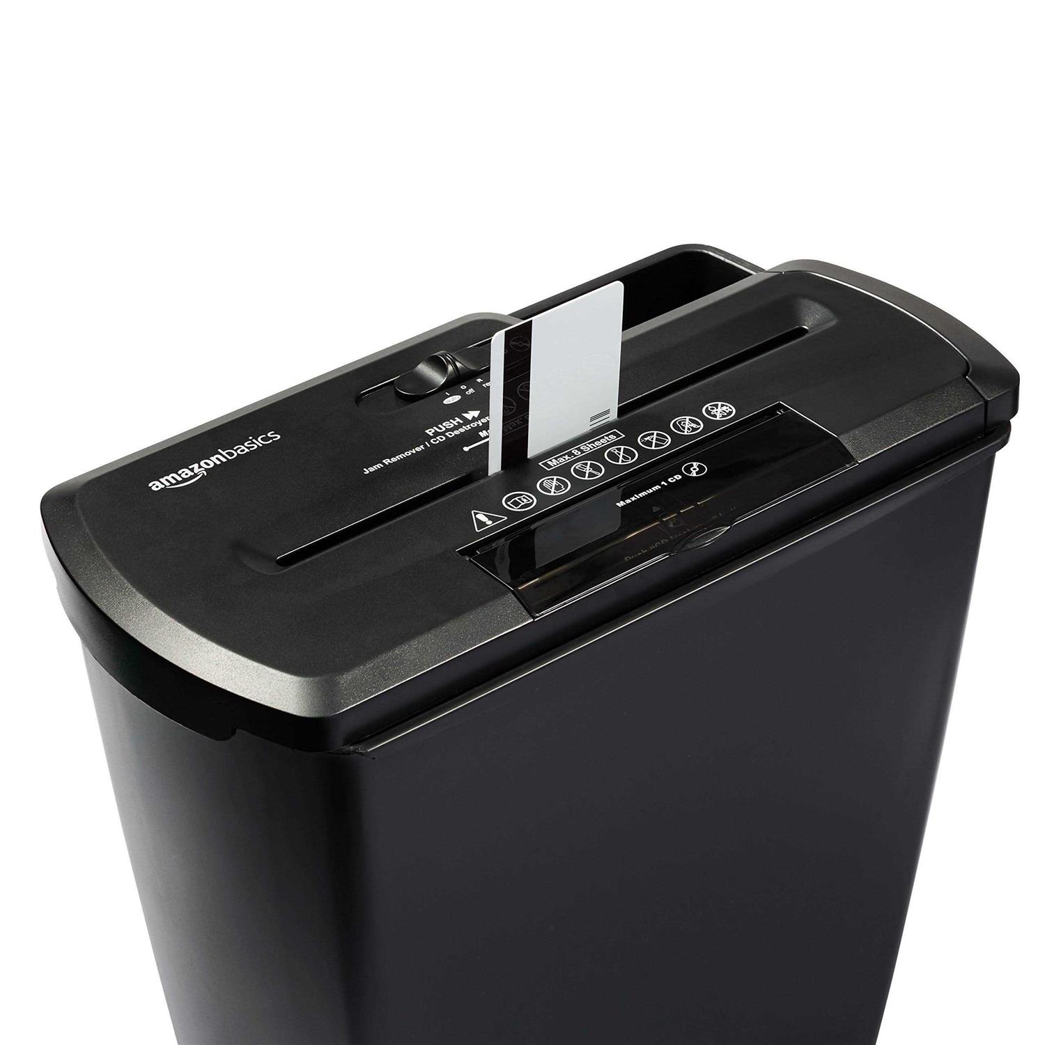 Amazon Basics 8-Sheet Strip Cut Paper, CD, and Credit Card Shredder