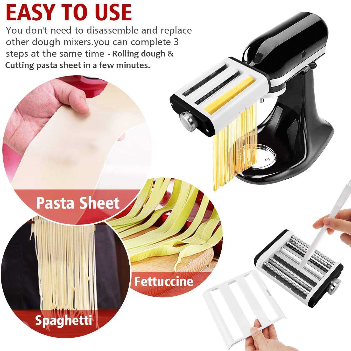 3 In 1 Pasta Maker Attachment for Kitchenaid Mixer Professional Pasta Attachment Includes Pasta Dough Roller