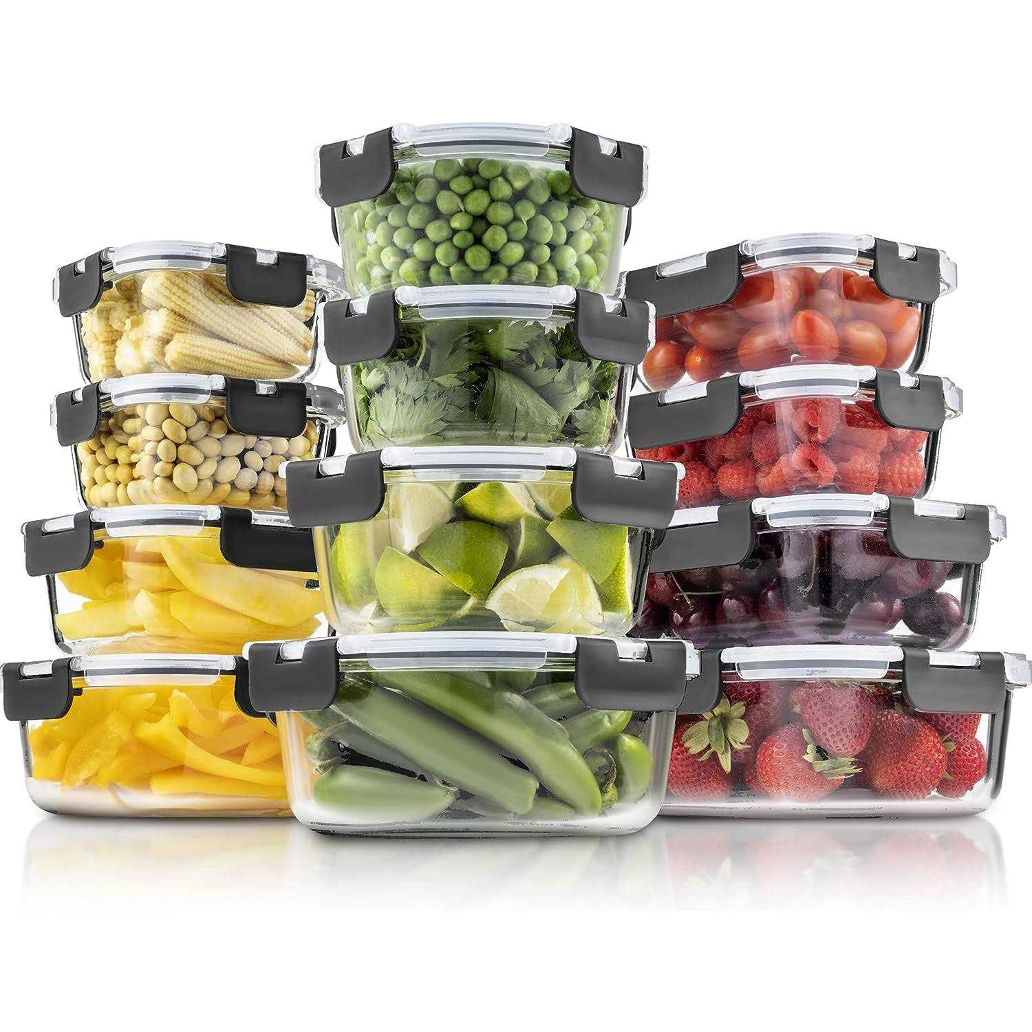 FineDine 24-piece Superior Glass Food Storage Containers Set Newly Innovated Hinged BPA-free Locking lids