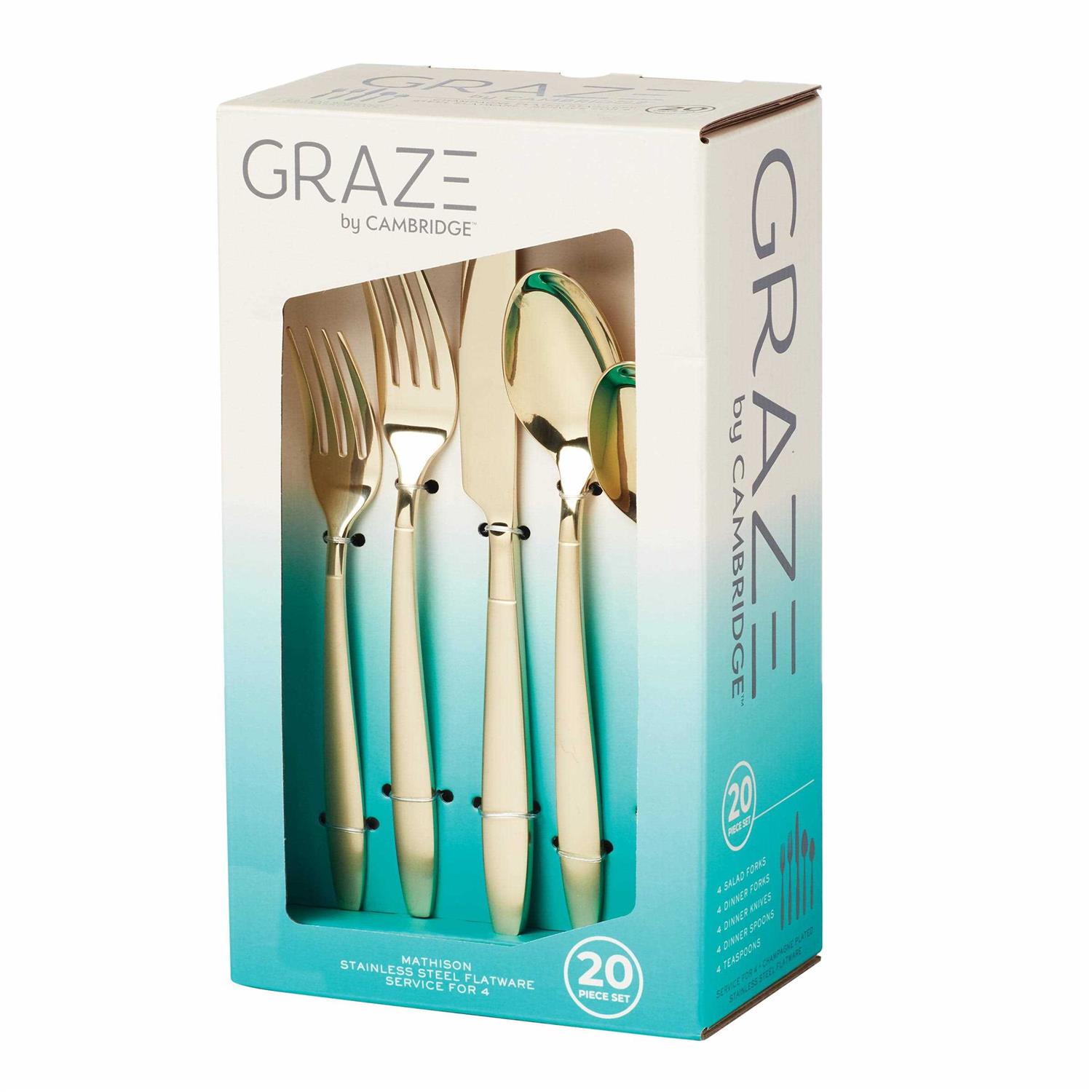 Graze by Cambridge Mathison Sand/Mirror Stainless Steel Flatware Set