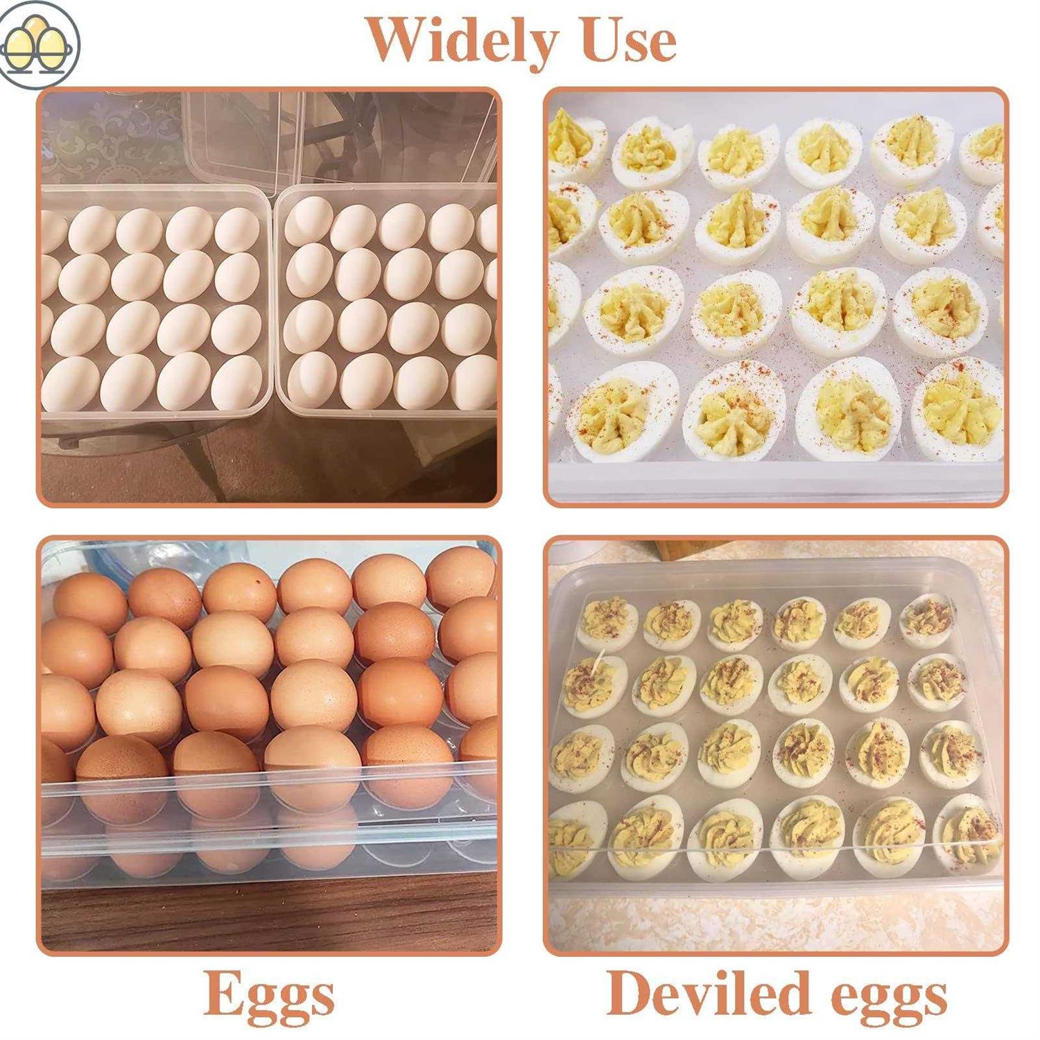 2 Pack Covered Egg Holder,Clear Egg Holder Storage Container,Stackable Plastic Refrigerator Egg Trays for Deviled Egg,Protect and Keep Fresh