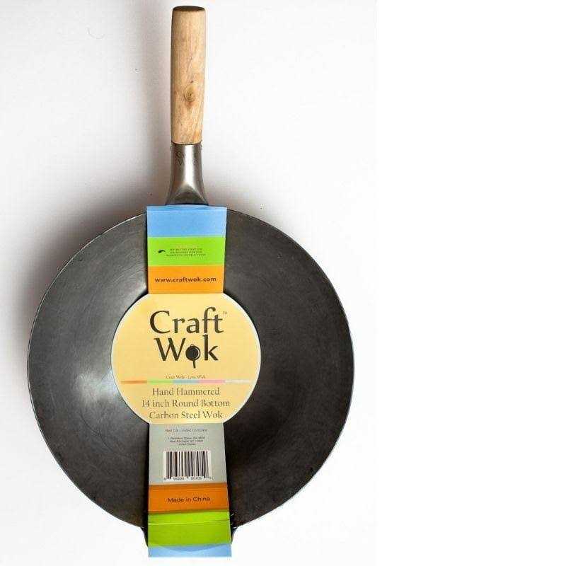 Craft Wok Traditional Hand Hammered Carbon Steel Pow Wok with Wooden and Steel Helper Handle