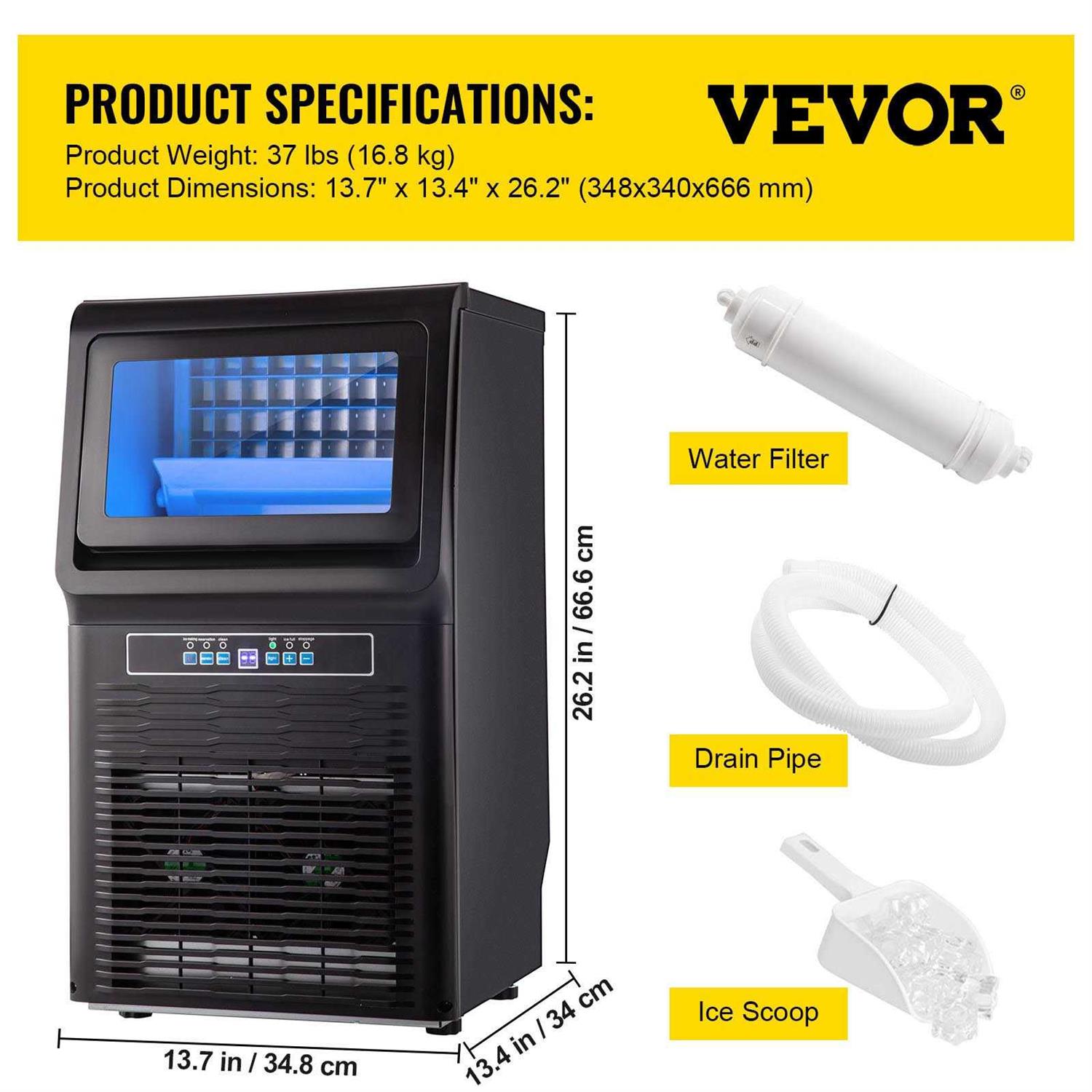 VEVOR Countertop Ice Maker 70LB/24H 350W Automatic Portable Ice Machine with 11LB Storage