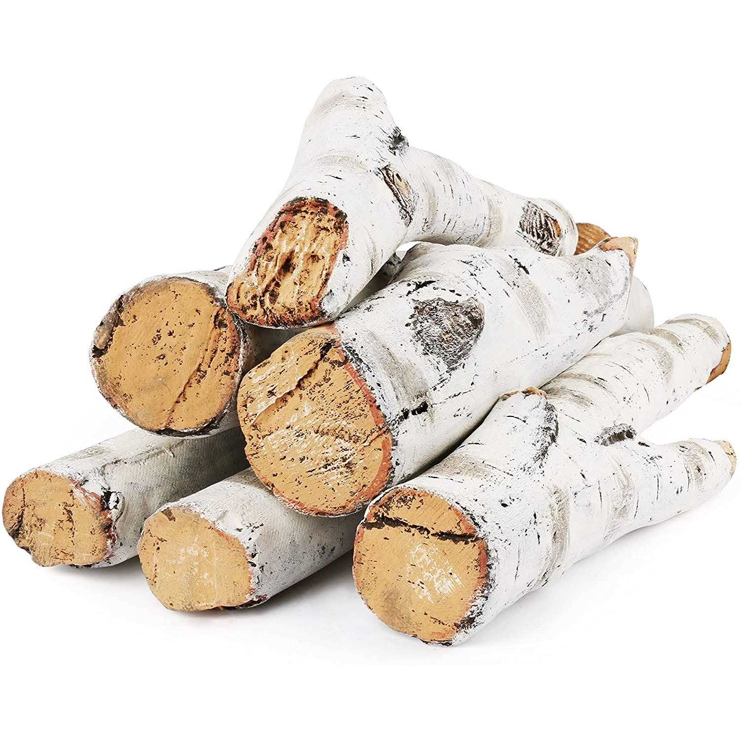 Gas Fireplace 6pcs Large Size Ceramic White Birch Wood Inserts Logs for Vented