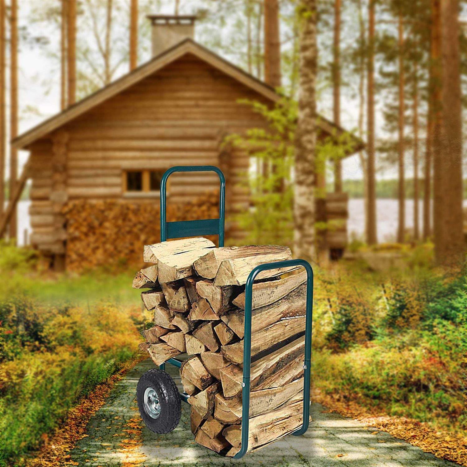 Livebest Firewood Log Cart Carrier Rolling Wood Mover Hauler Fire Rack Storage Holder Backyard Patio Garden