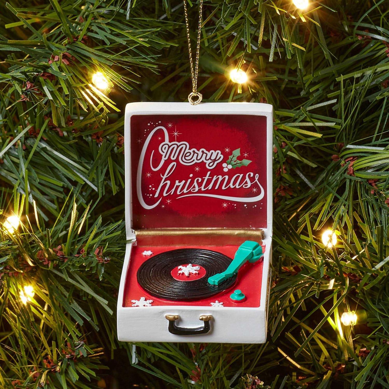 Wondershop ‘Merry Christmas’ Record Player Christmas Tree Ornament White/Red