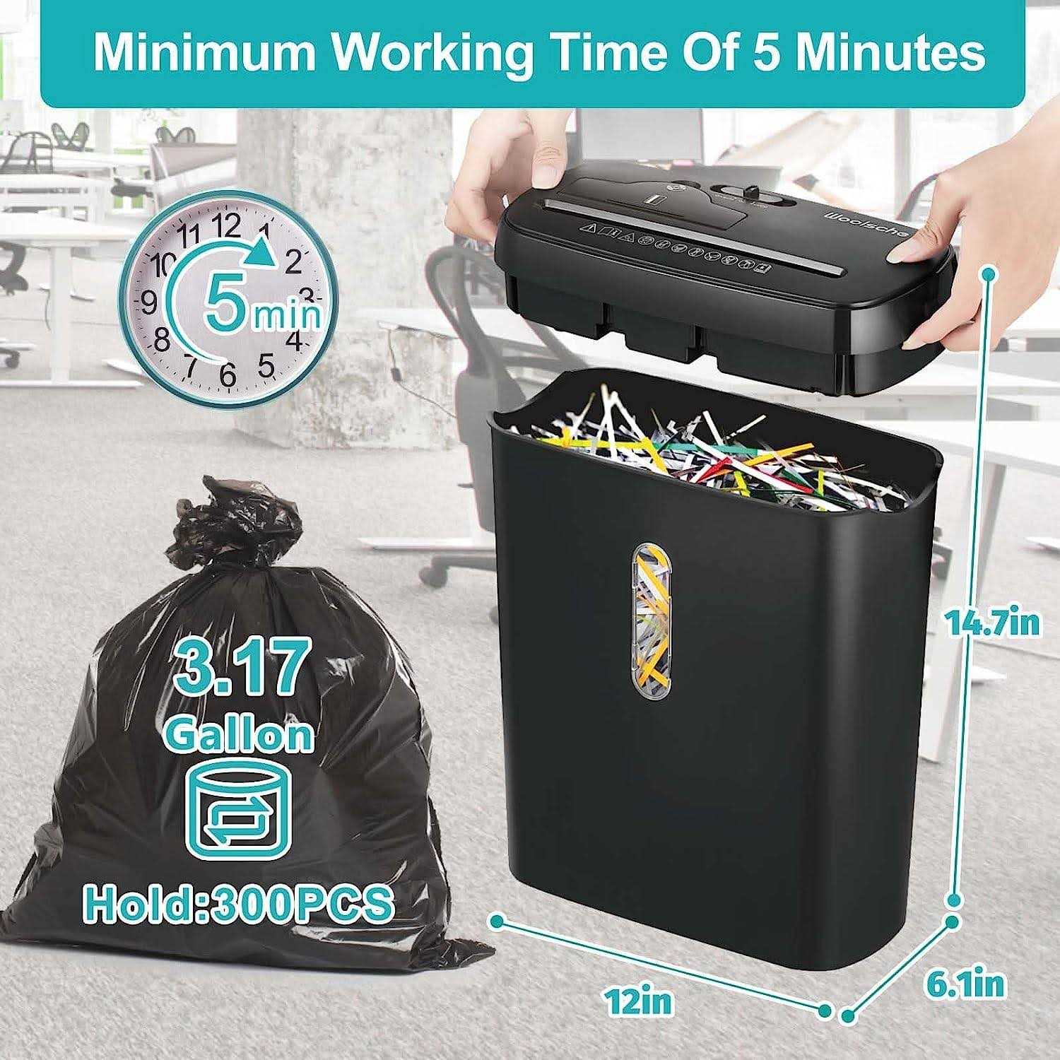 Woolsche Paper Shredder 10-Sheet Strip Cut with 3.17-Gallon Basket