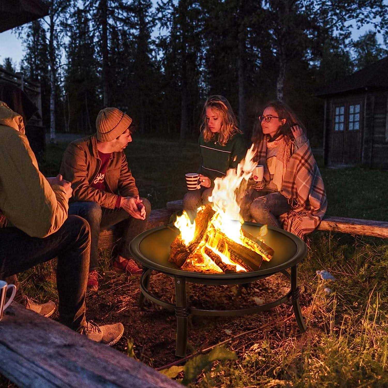 Singlyfire 26 Inch Fire Pit Outside Outdoor Wood Burning Firepit Bowl Heavy Duty Bonfire Pit Steel Firepit for Patio Backyard Camping