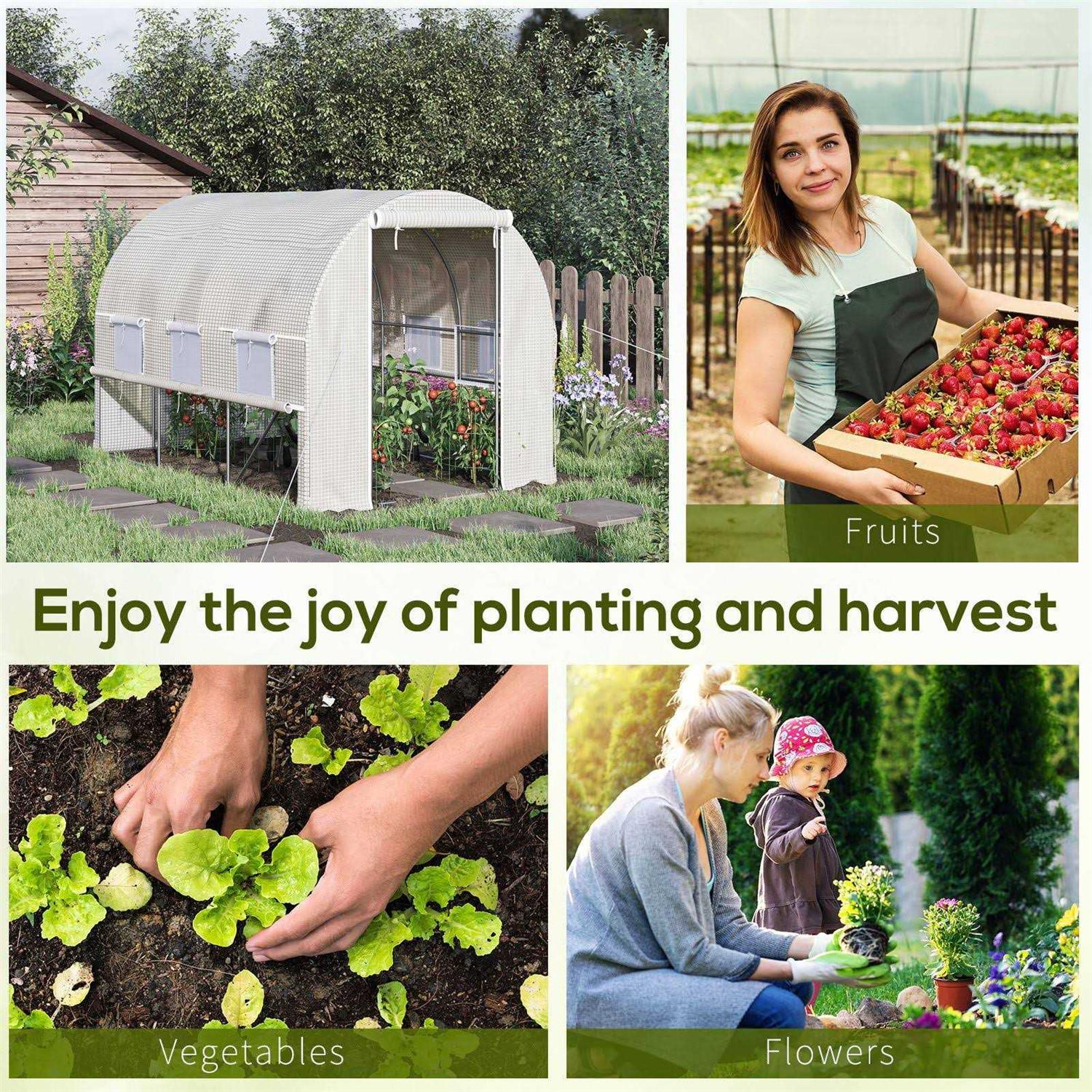 Outsunny 10′ x 7′ x 7′ Walk-in Tunnel Greenhouse with Quality PE Cover, Zipper Doors and Mesh Windows