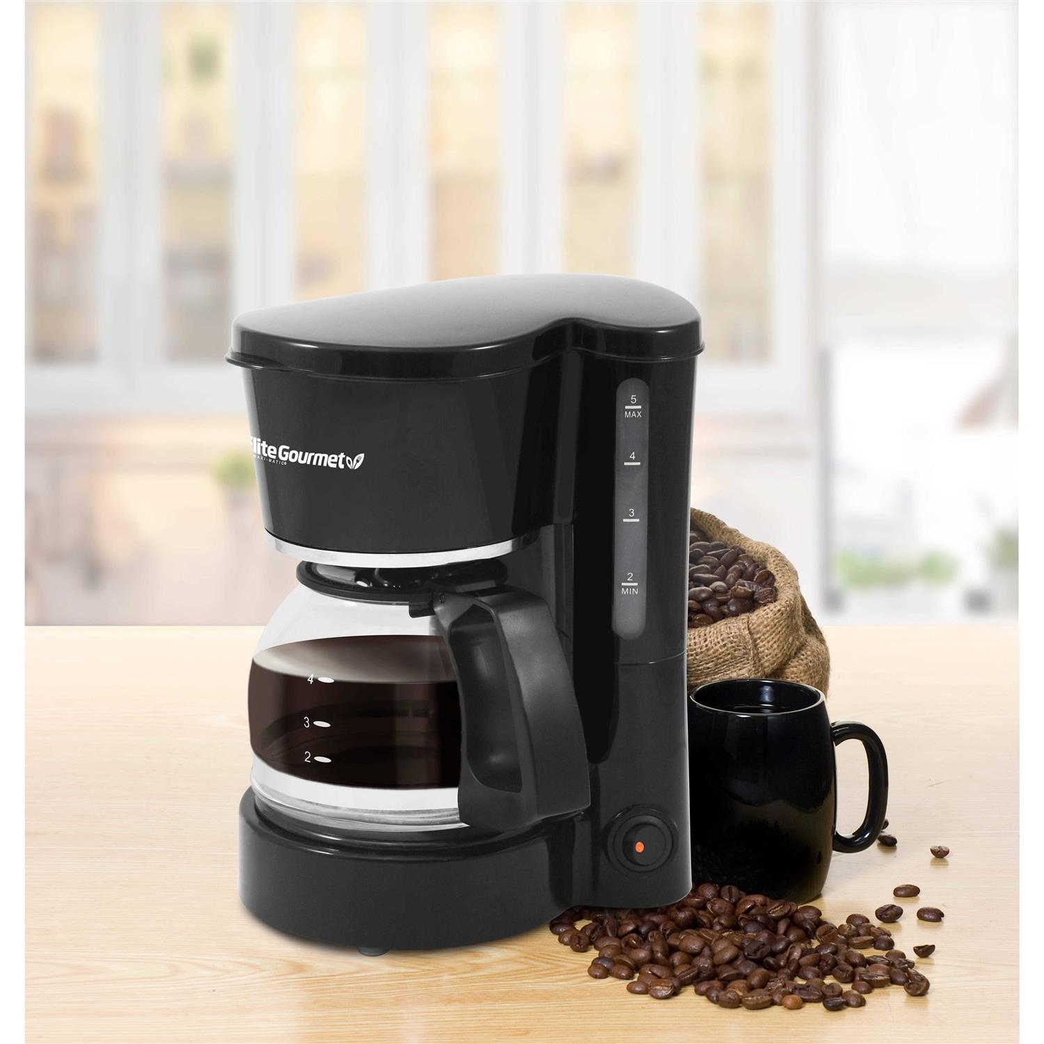 Elite Gourmet 5-Cup Coffee Maker with Pause & Serve