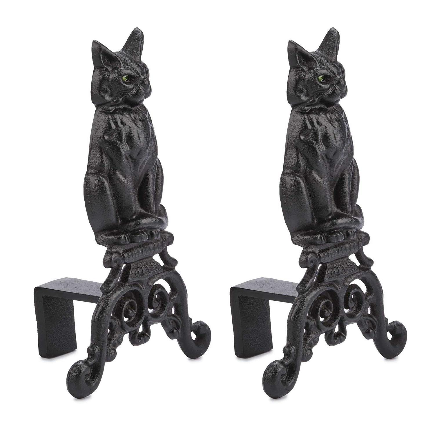 Black Cat Fireplace Andirons, Set of 2