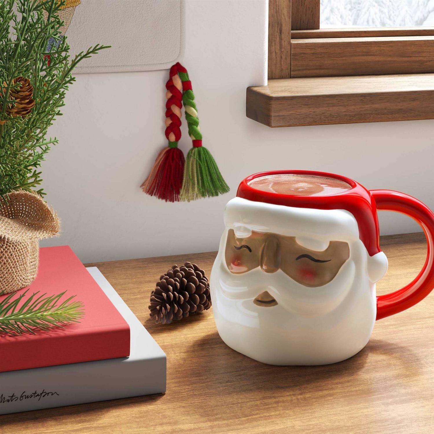 Wondershop 20oz Christmas Earthenware Figural Santa Mug